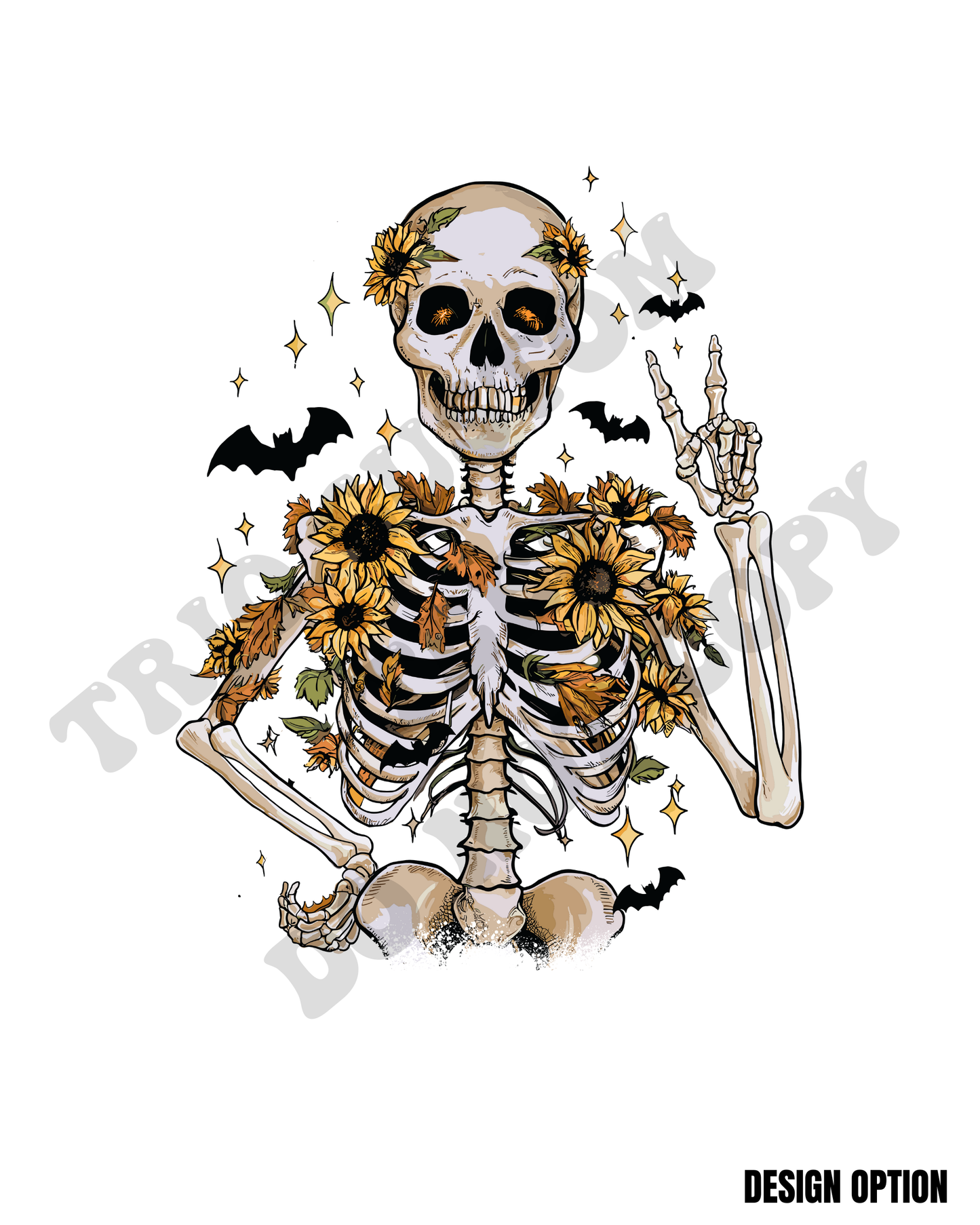 Skeleton Sunflower Peace Sign Bats Fall Design