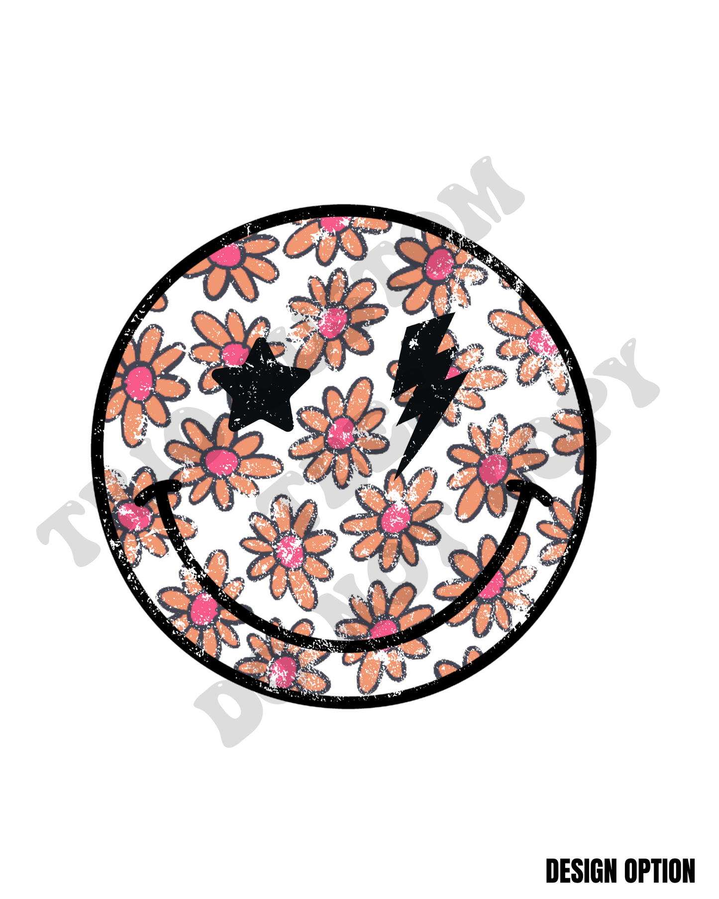 Distressed Floral Smiley Face Design