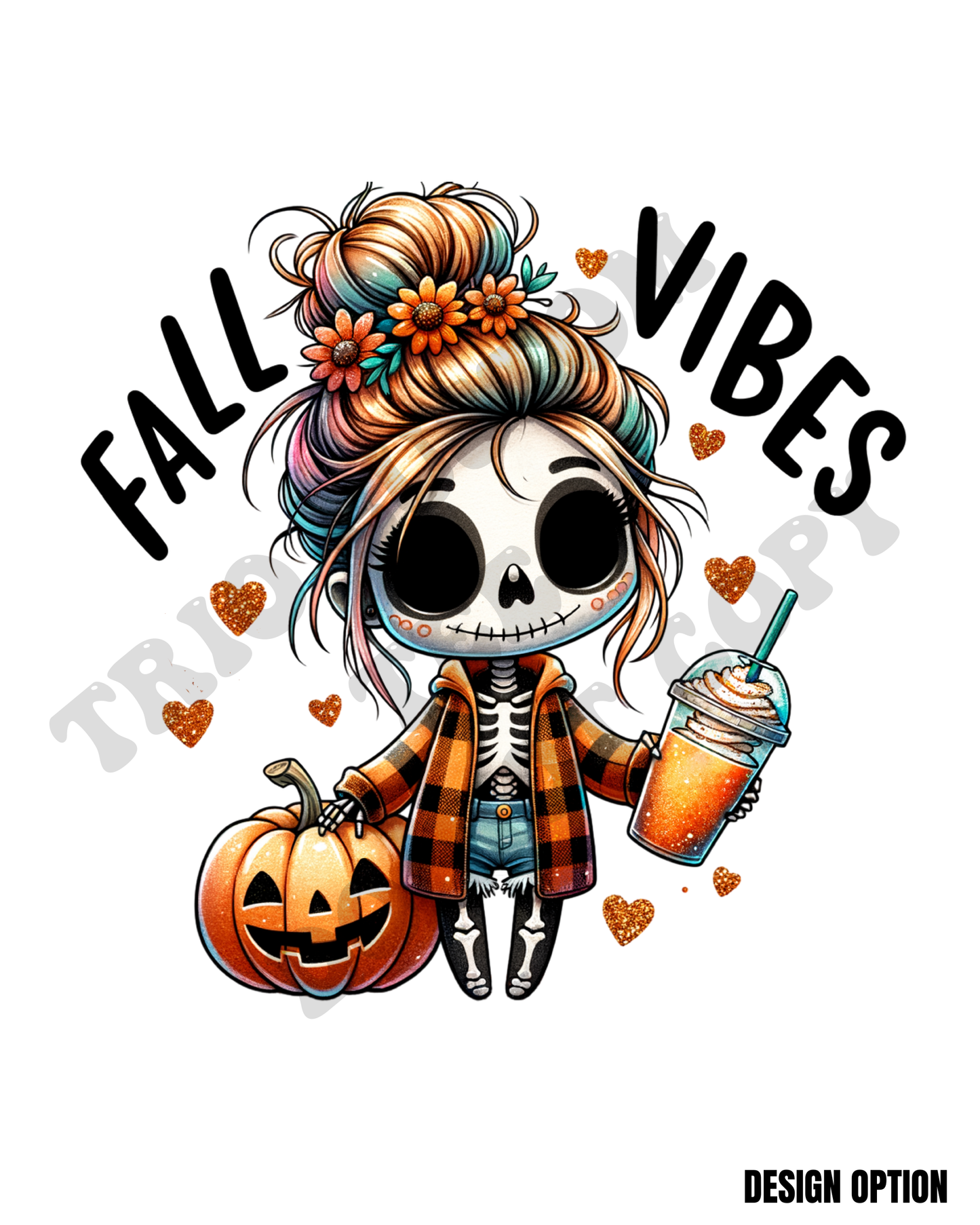 Fall Vibes Pumpkin Coffee Flannel Skeleton Design