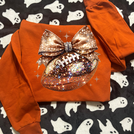 Glitter Football Bow Tee or Crew