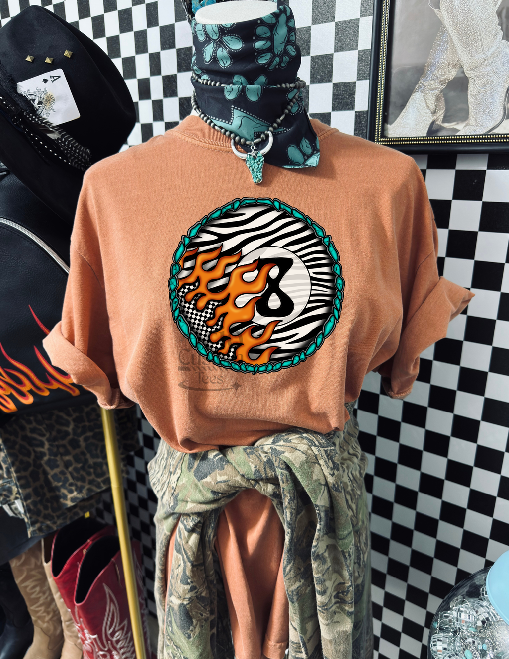 8 ball flames western comfort colors tee shirt