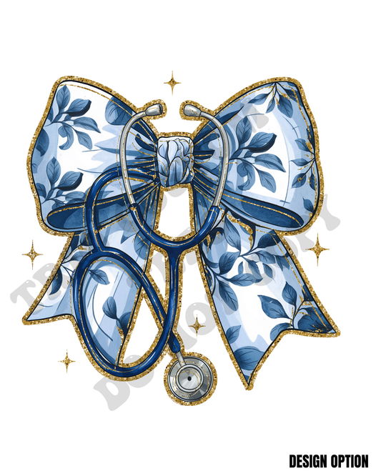 Medical Nurse Stethoscope Blue Floral Design