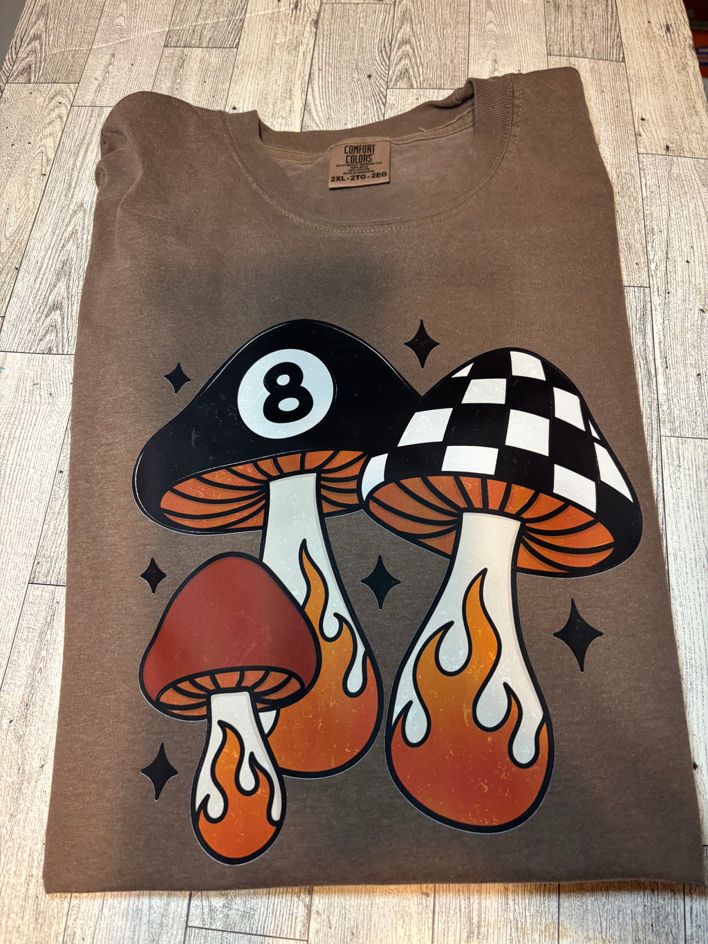 Magic 8 ball flame mushrooms checkers Comfort colors