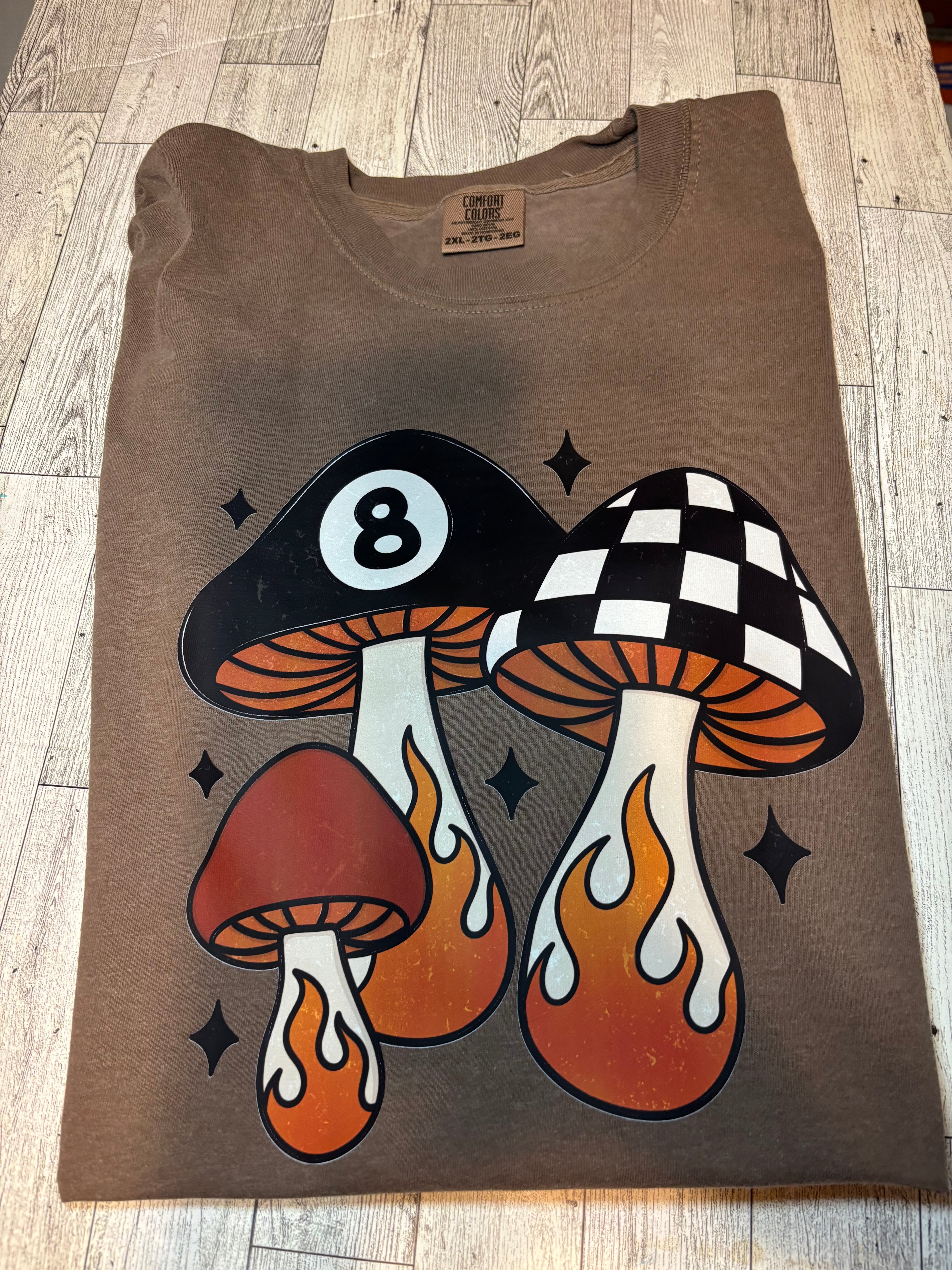 Magic 8 ball flame mushrooms checkers Comfort colors