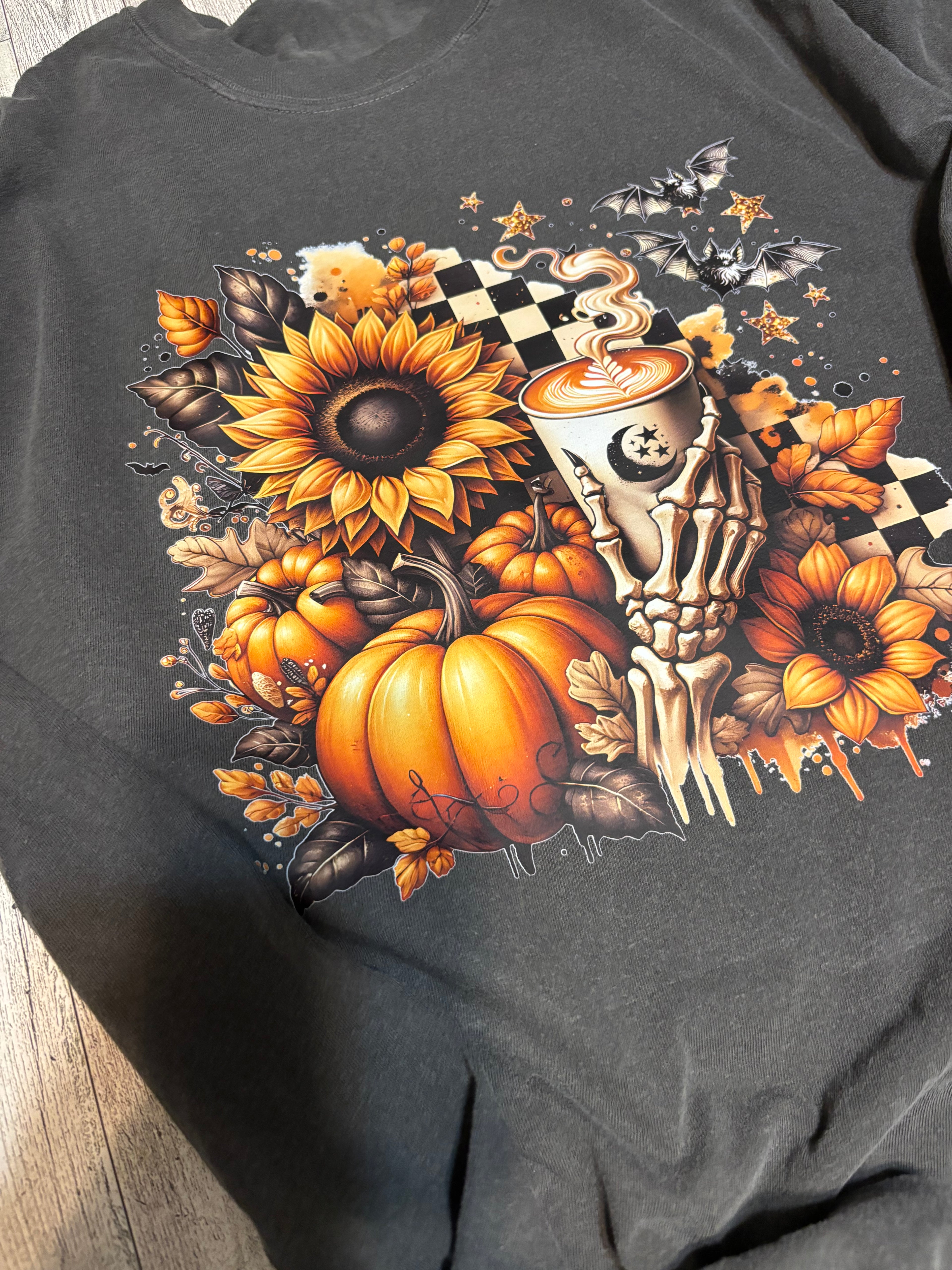 Skeleton Hand Coffee Bats Fall Comfort Colors Tee Shirt