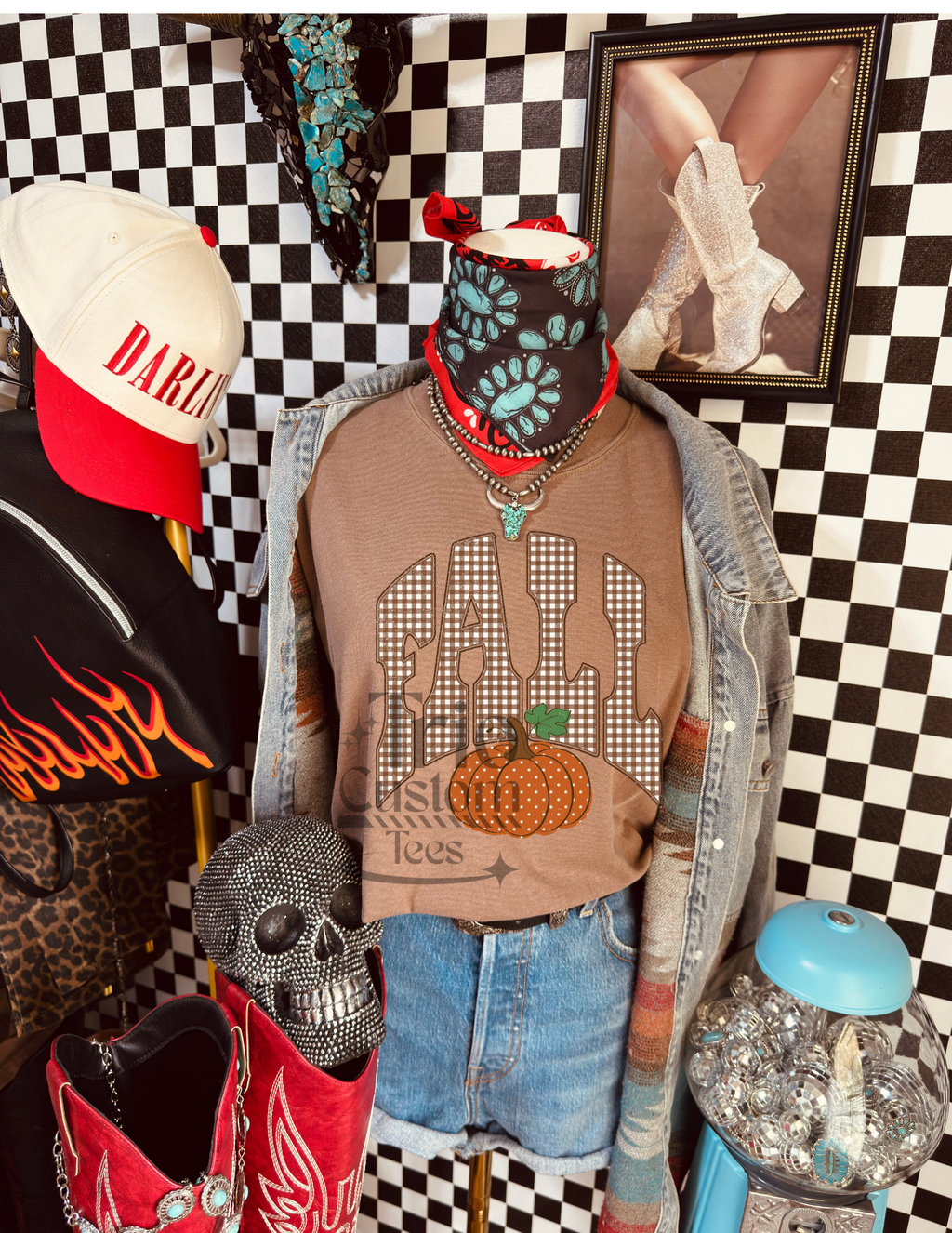 Fall Pumpkin Comfort colors Tee Shirt gingham
