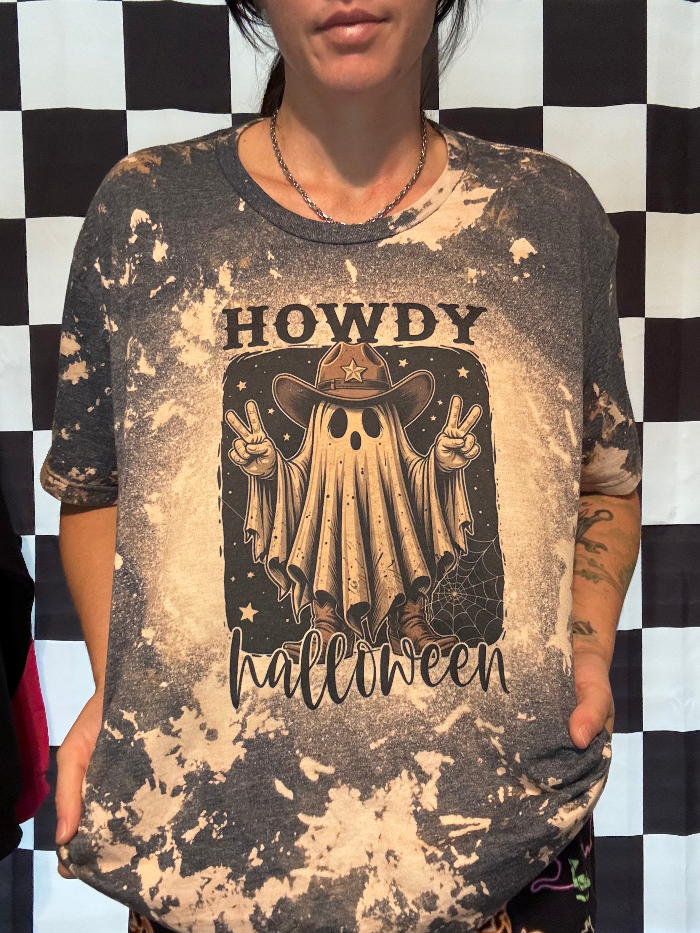 Howdy Halloween Cowhide Acid Washed Tee Shirt