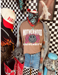 motherhood university comfort colors flames smiley tee shirt