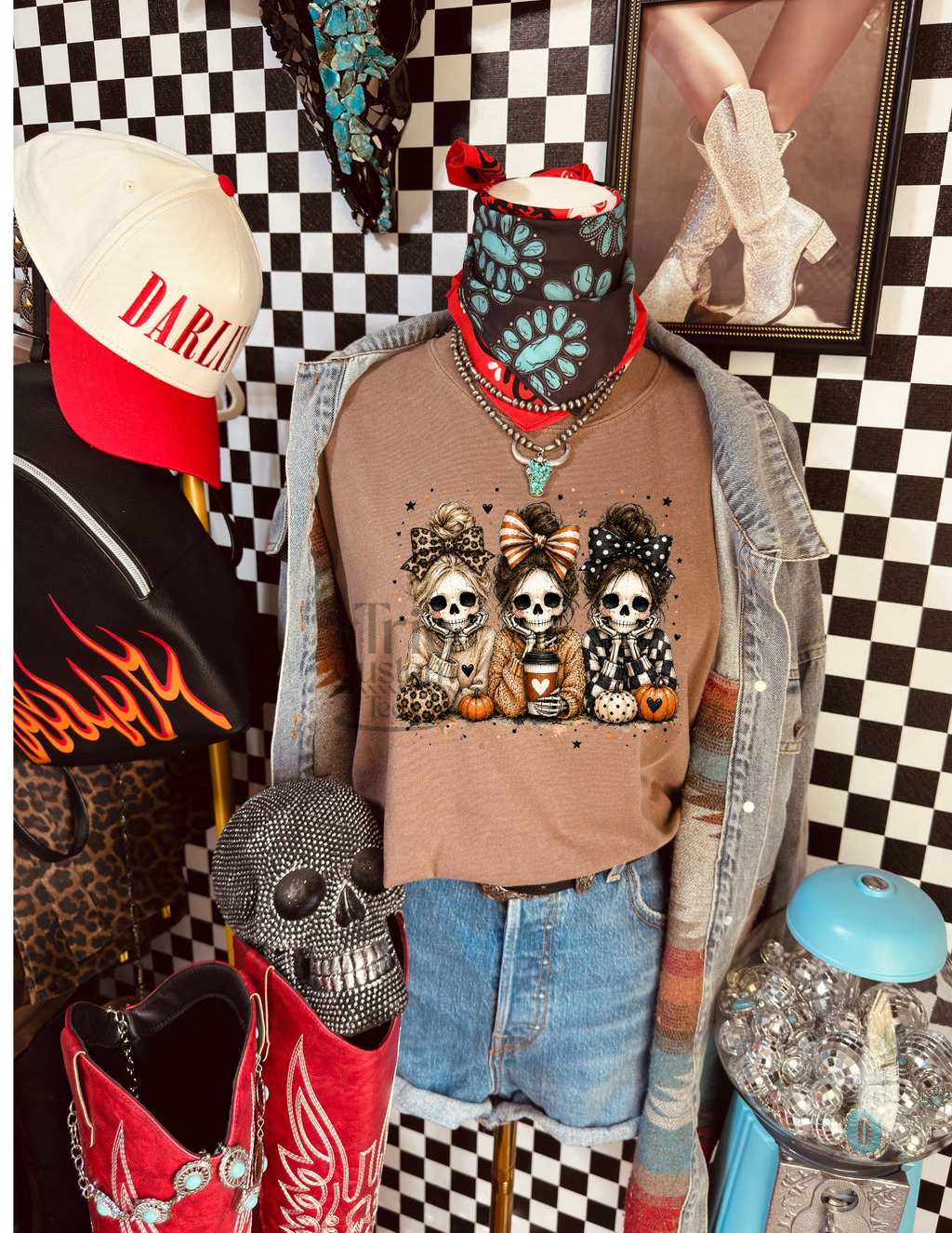 Spooky Skeleton Girls Comfort Colors Fall Halloween Tee