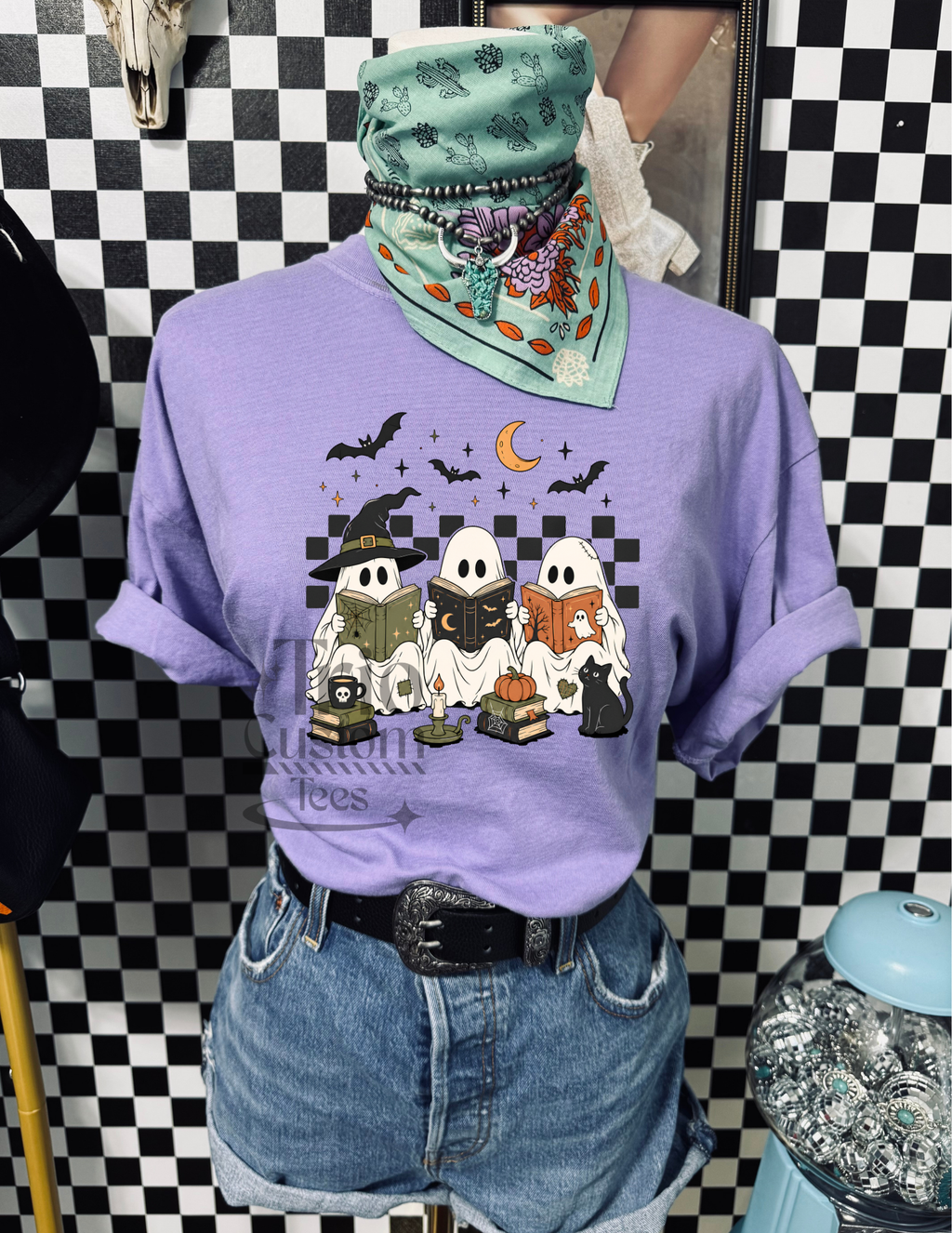Ghost Reading Books Spooky Halloween Comfort Colors Tee Shirt