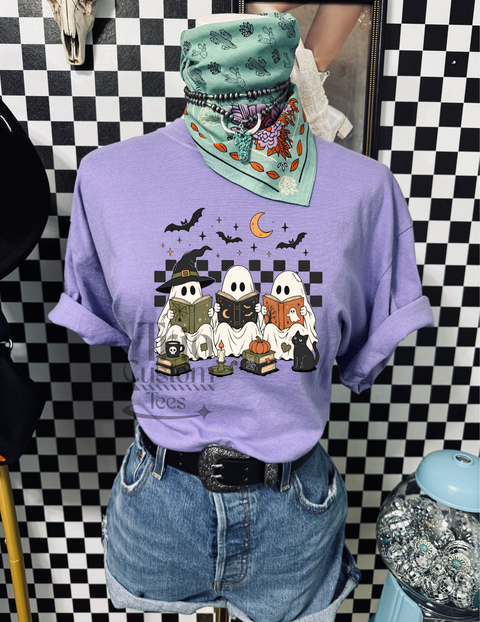 Ghost Reading Books Spooky Halloween Comfort Colors Tee Shirt