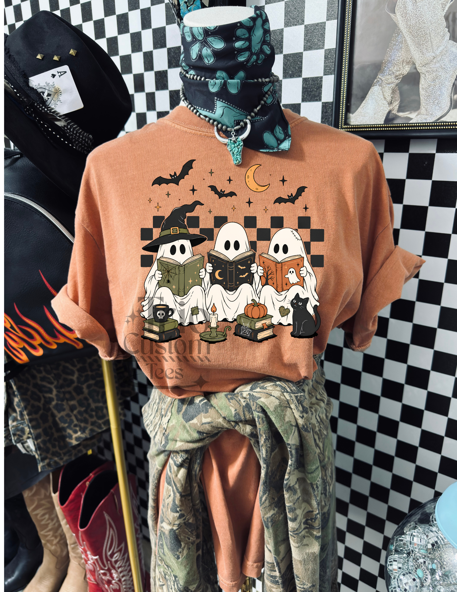 Ghost Reading Books Spooky Halloween Comfort Colors Tee Shirt