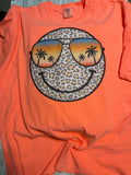 Cheetah Tropical Palm Tree Smiley Comfort Colors Tee Shirt