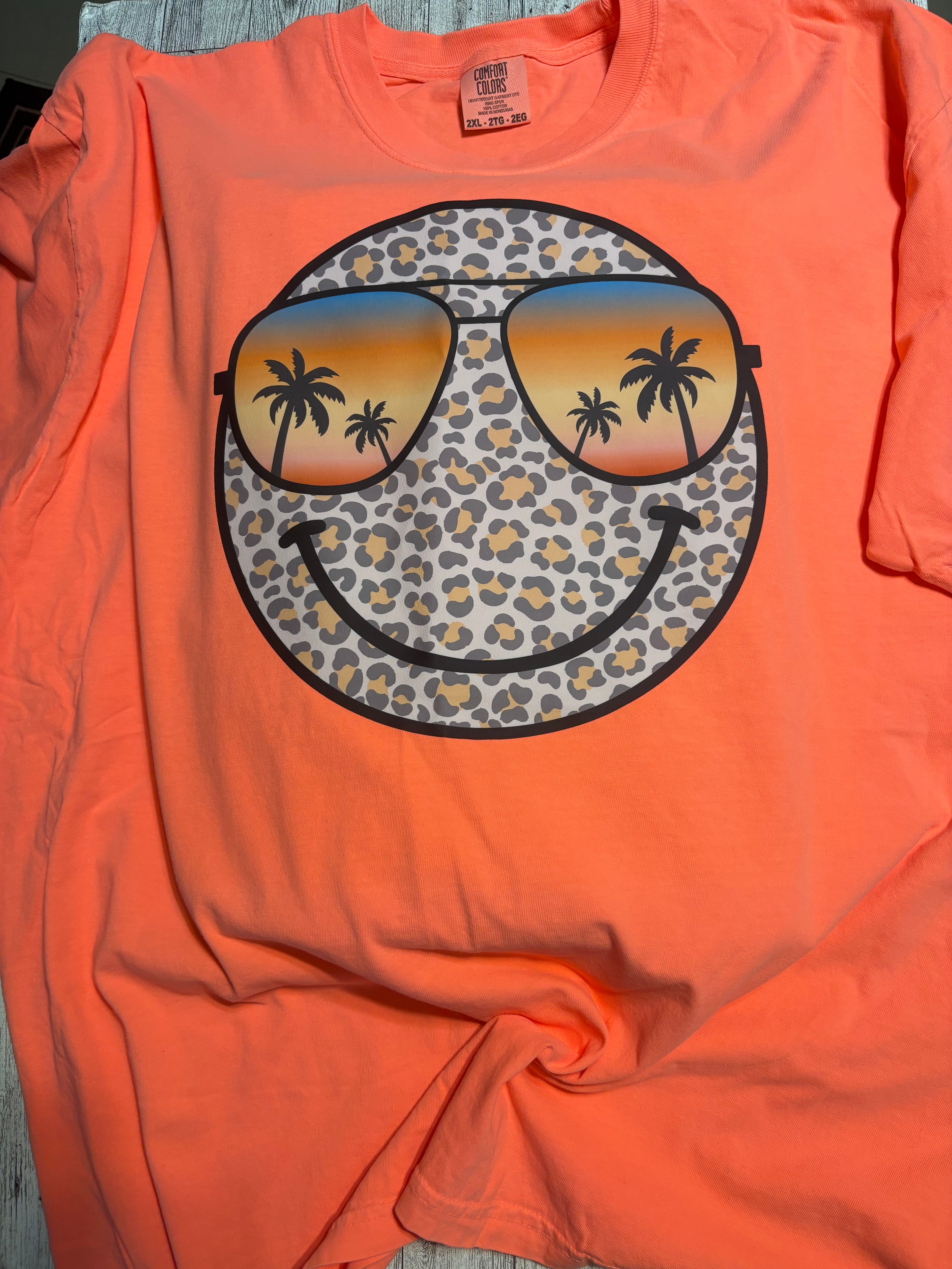Cheetah Tropical Palm Tree Smiley Comfort Colors Tee Shirt