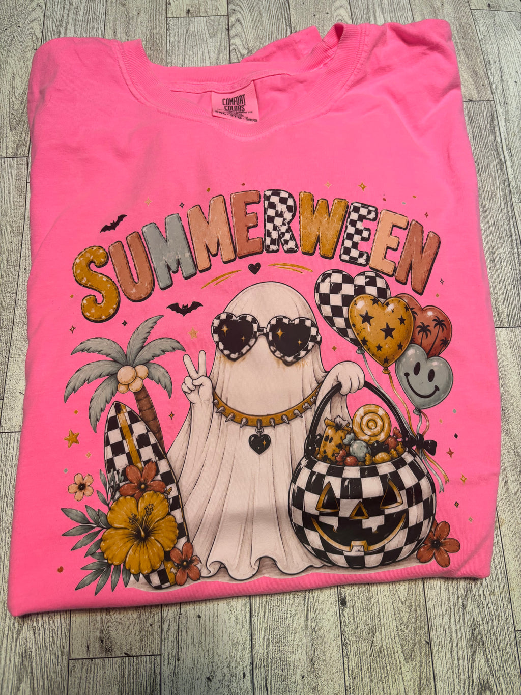 Summerween comfort colors tee shirt ghost checkers