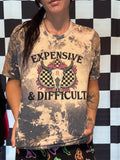 Western Acid Washed Cowhide Expensive and Difficult Checker Tee Shirt