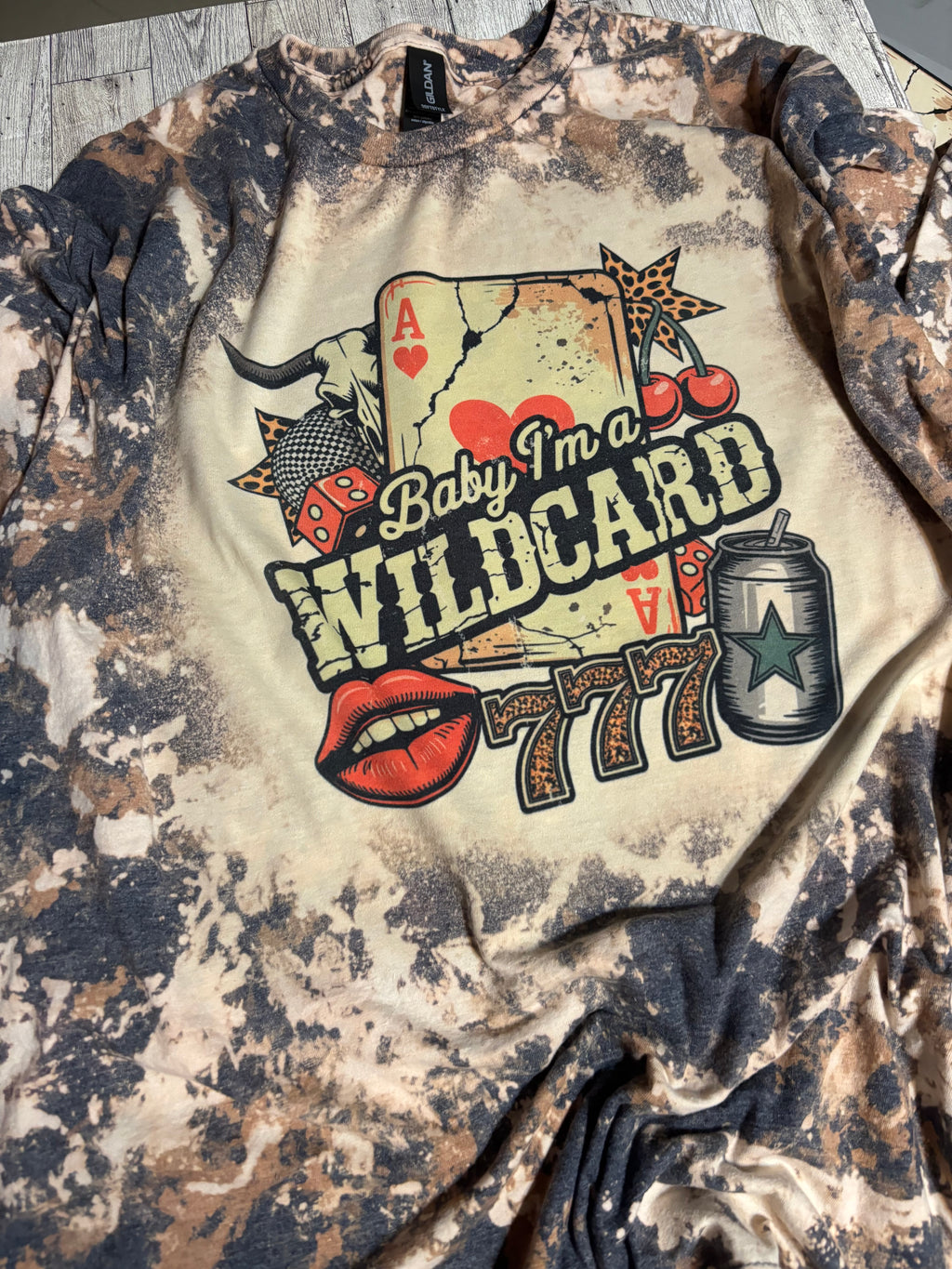 Baby I’m a wildcard cowhide acid washed tee shirt