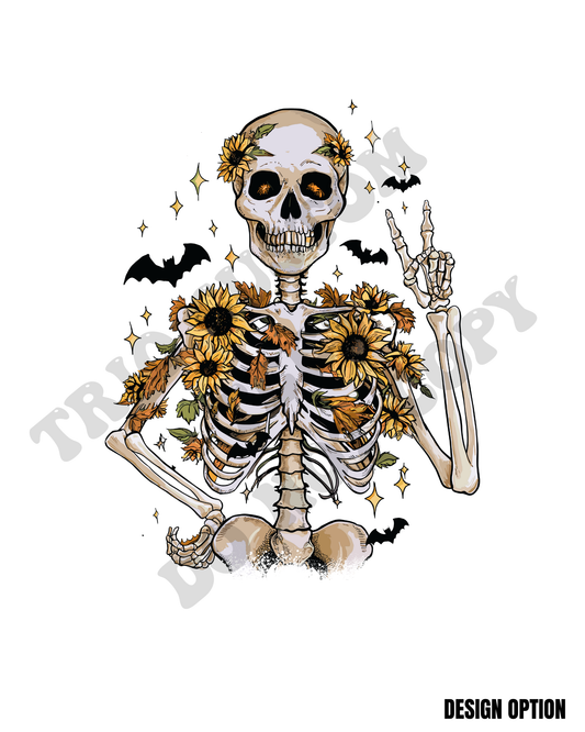 Skeleton Sunflower Peace Sign Bats Fall Design