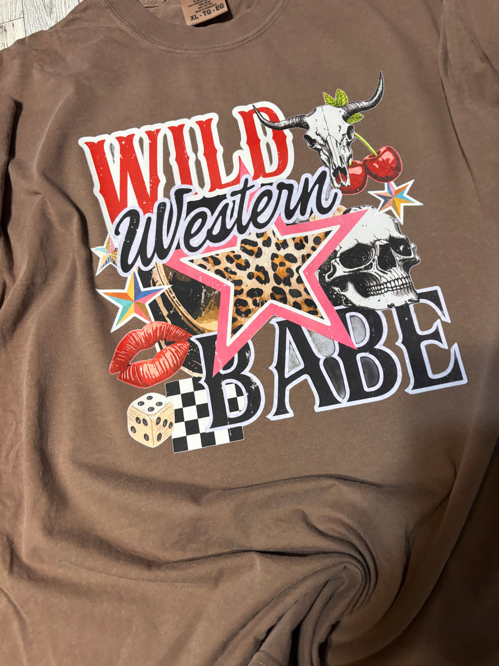 Wild Western Babe Skull Checkers Cheetah Comfort Colors Tee Shirt