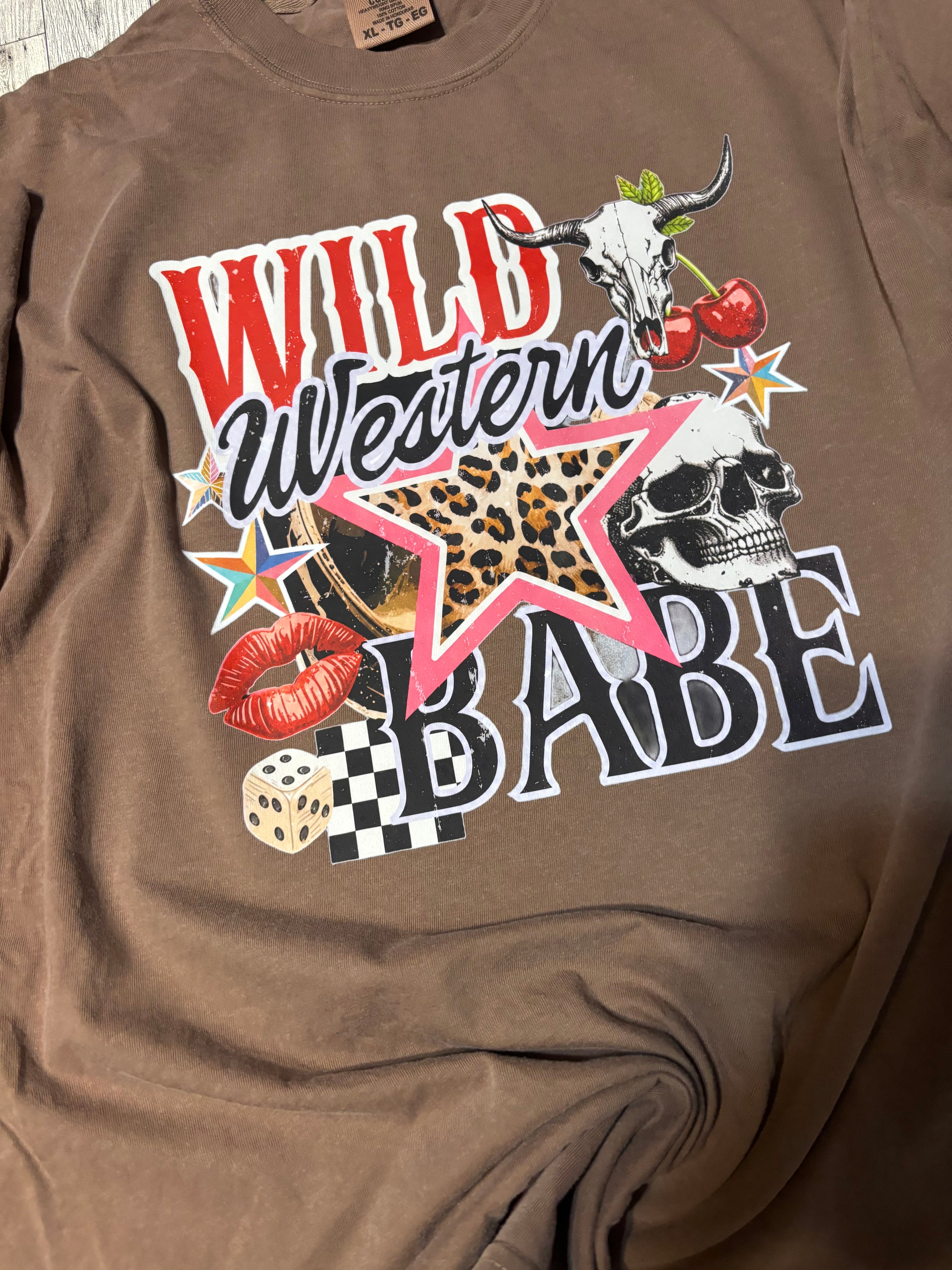 Wild Western Babe Skull Checkers Cheetah Comfort Colors Tee Shirt