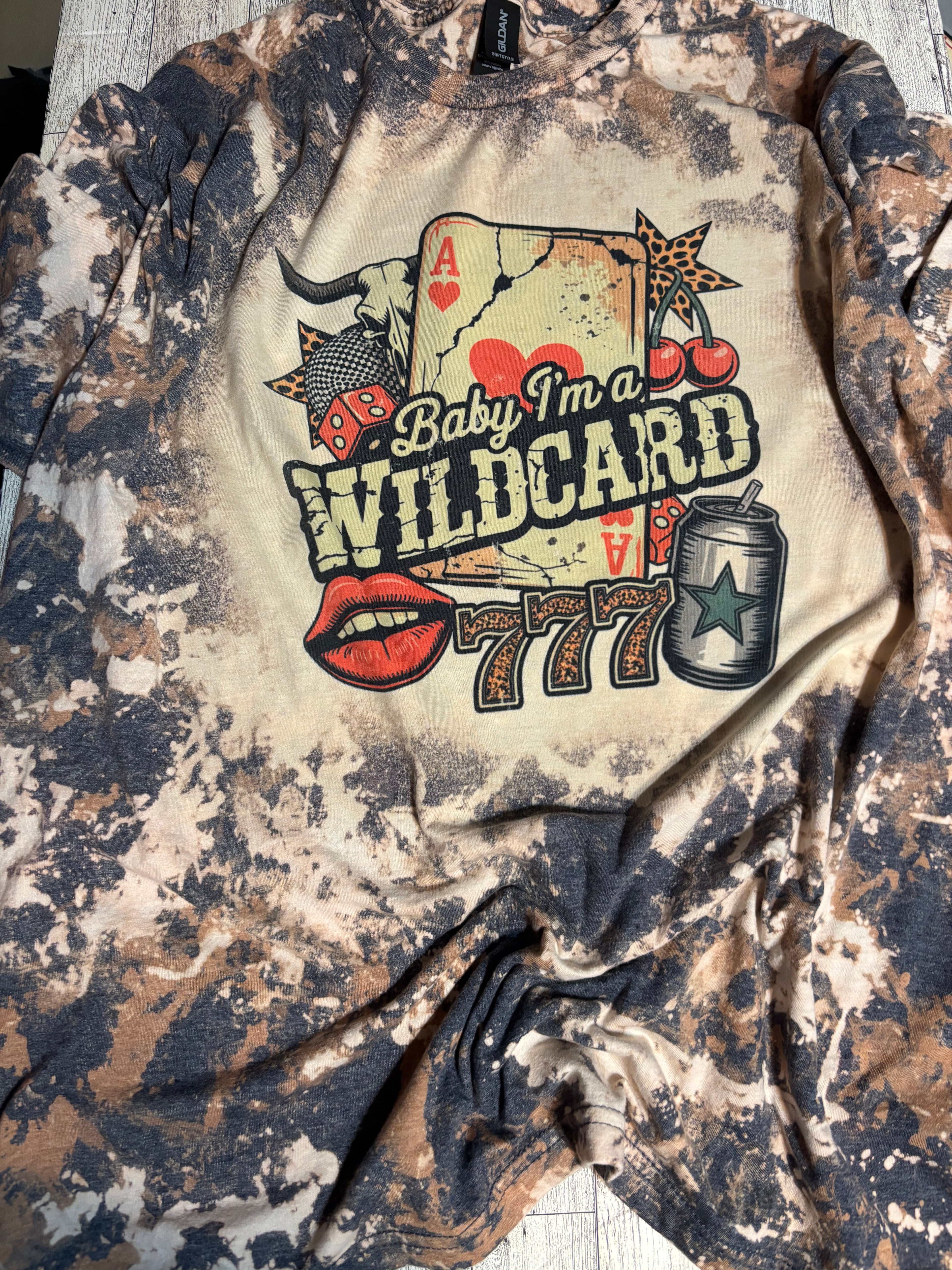 Baby I’m a wildcard cowhide acid washed tee shirt