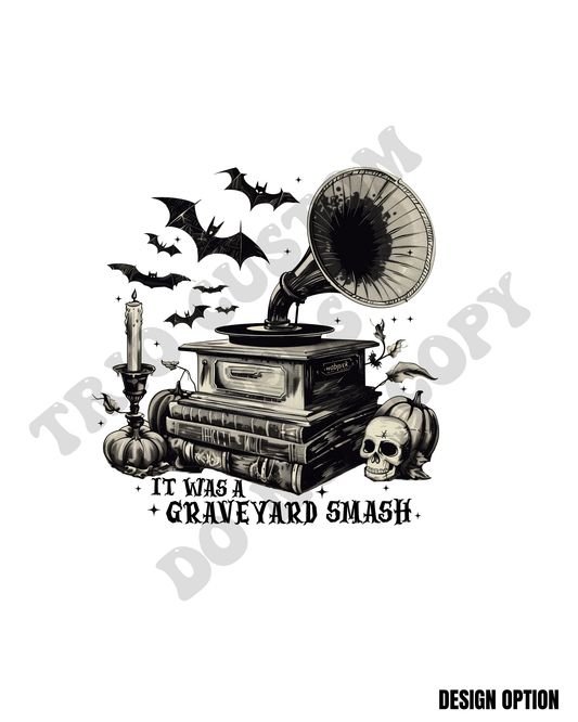 Graveyard Smash Skull Halloween Bats Design