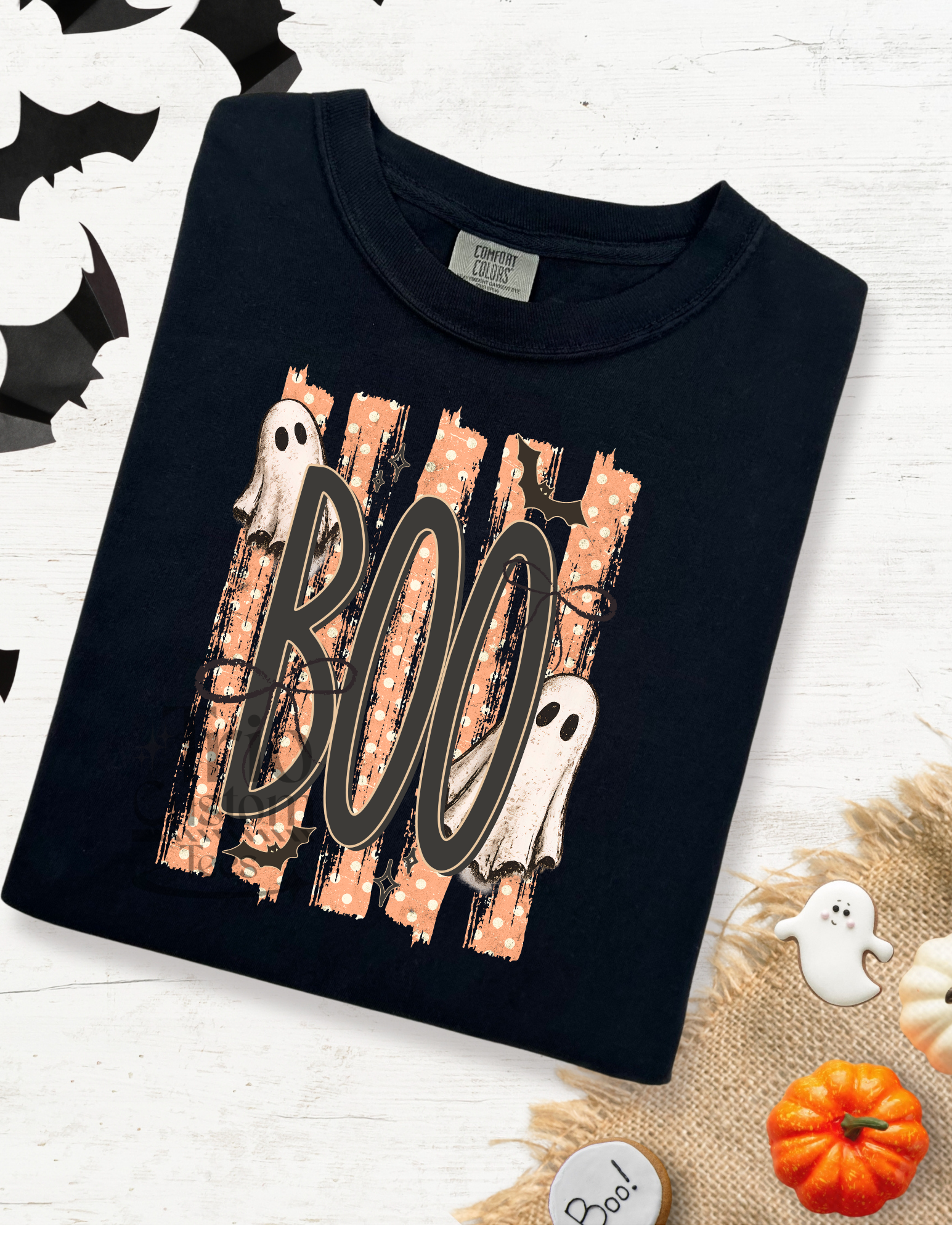 Boo Stripes Ghost Comfort Colors Halloween Tee Shirt
