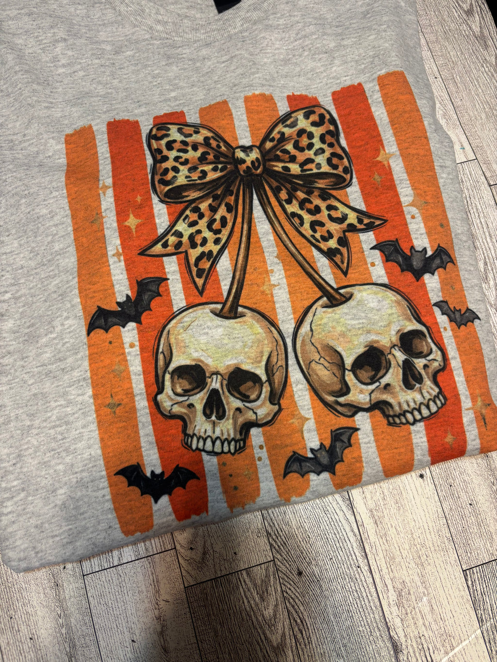 Skull cherry stripes Halloween spooky tee