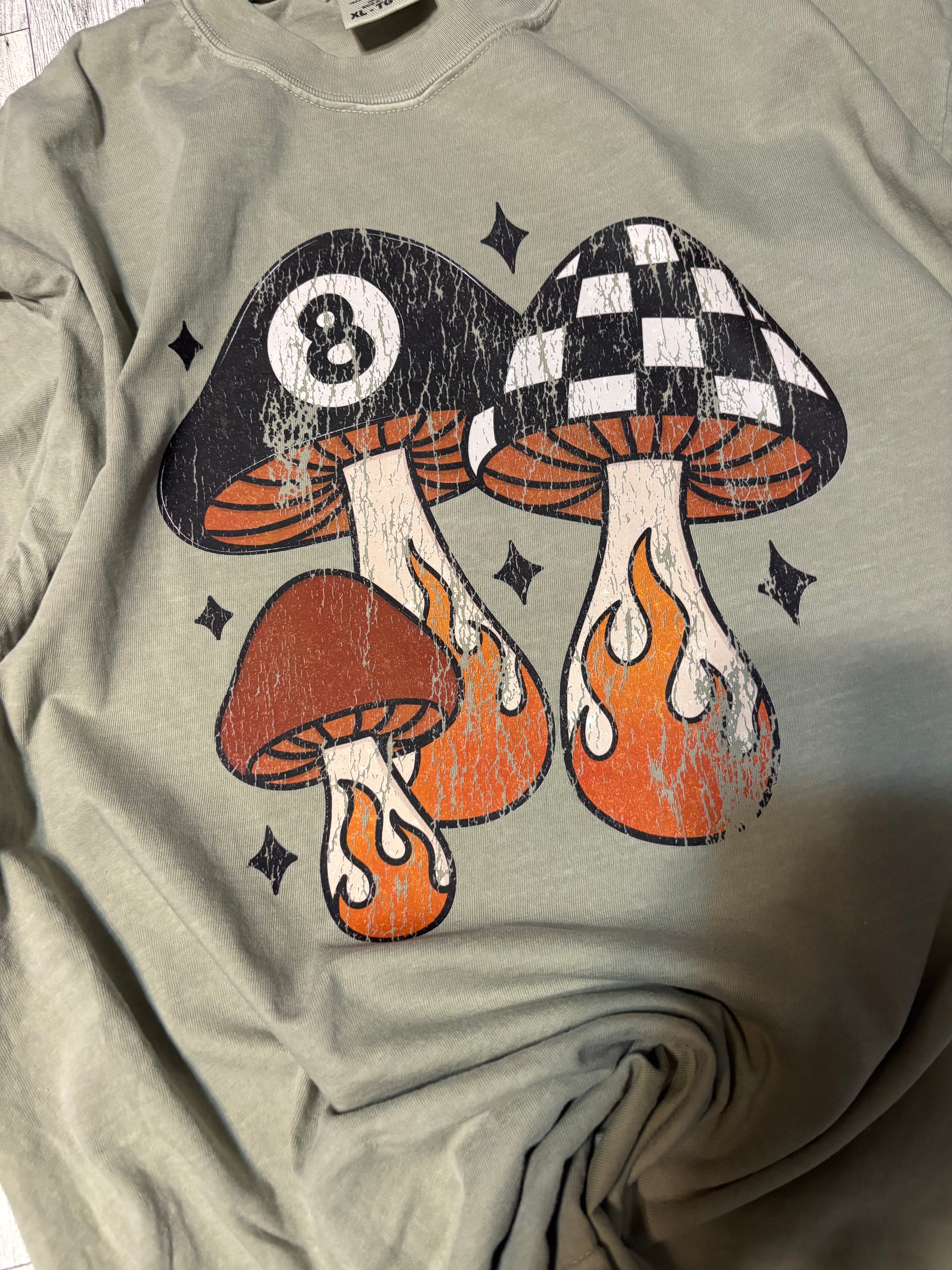 Mushroom 8 Ball Flames Comfort Colors Tee Shirt