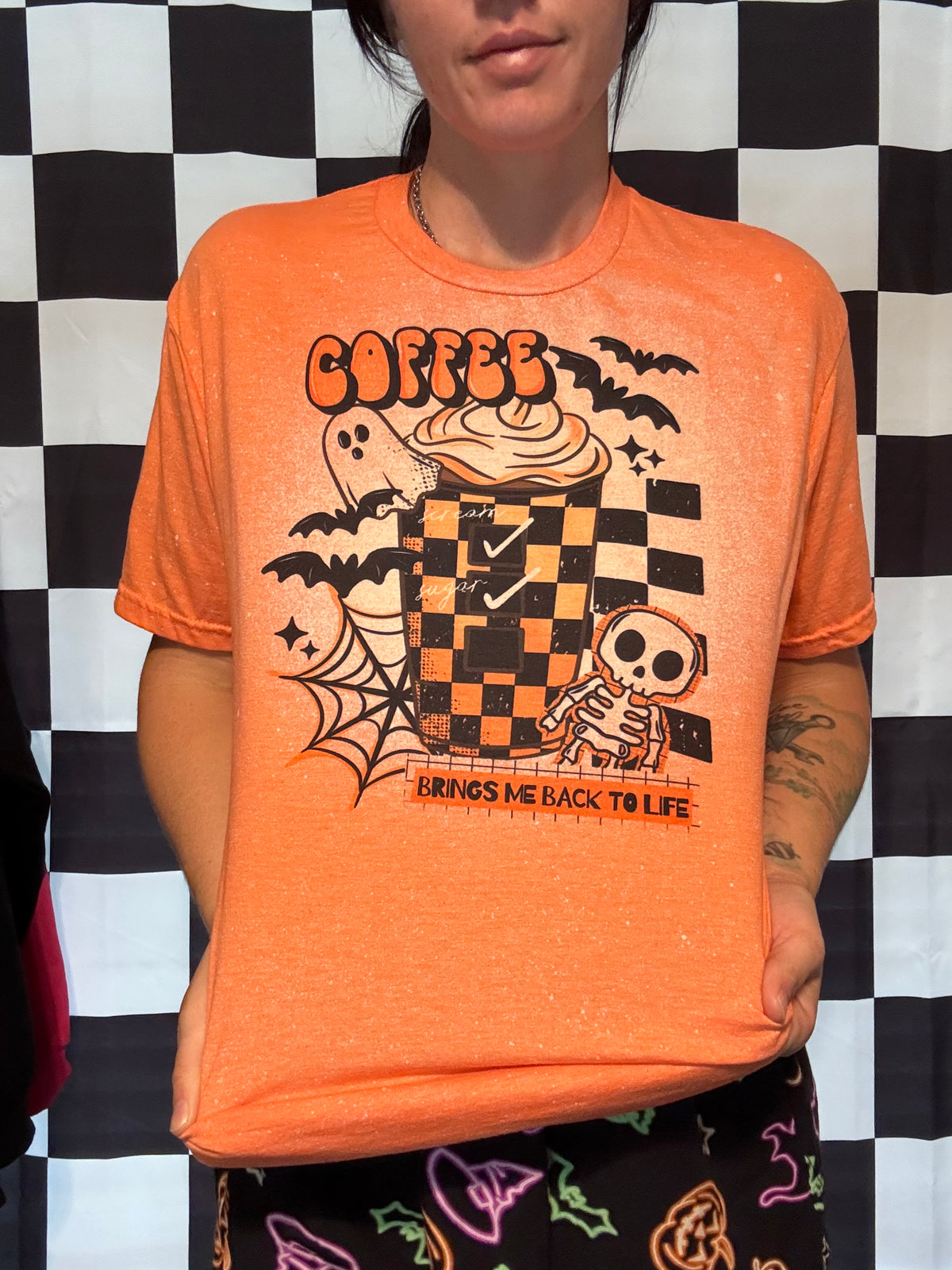 Coffee Brings Me Back To Life Acid Washed Tee Shirt Halloween Tee