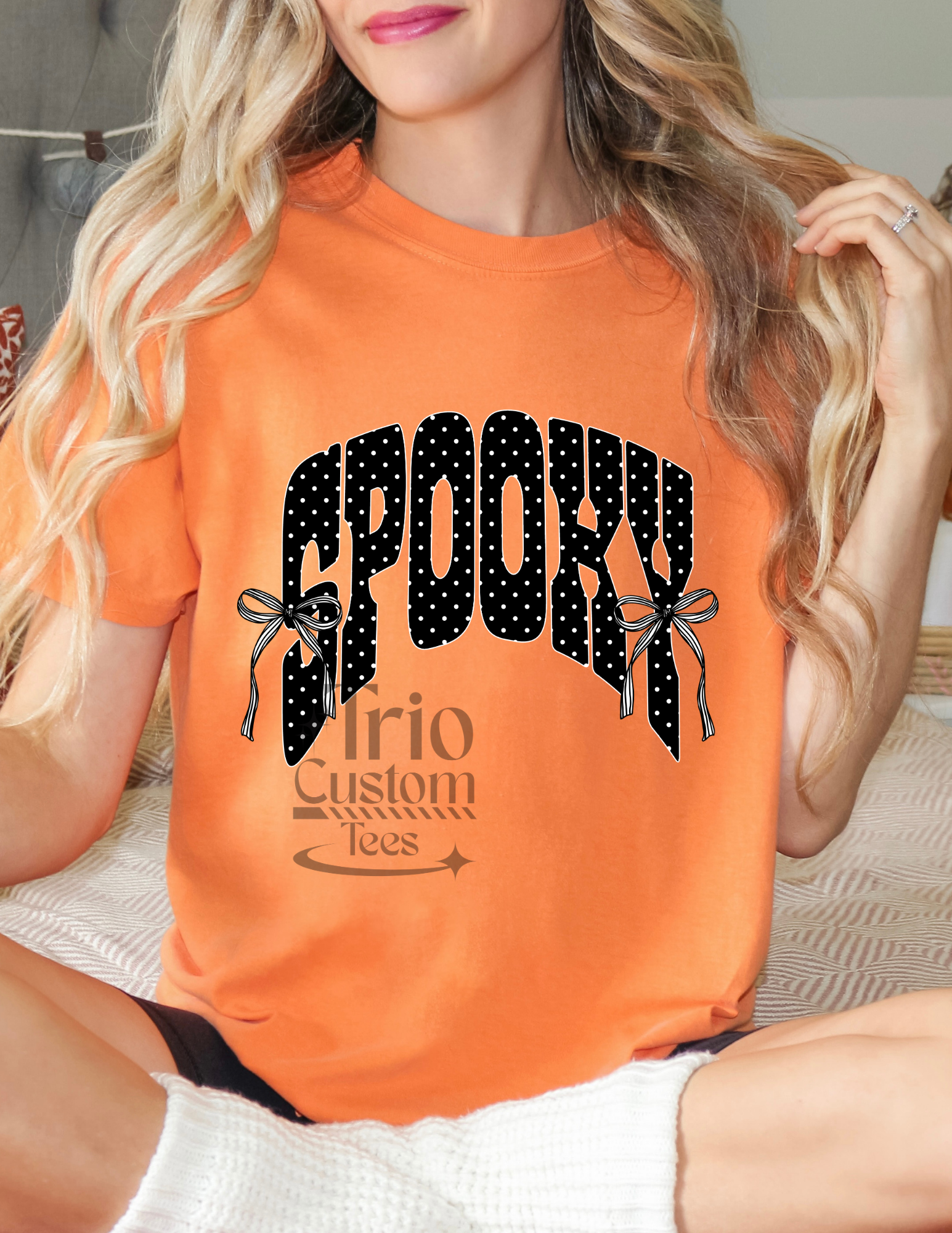 Spooky Halloween Polka dot Bow Comfort colors Tee Shirt