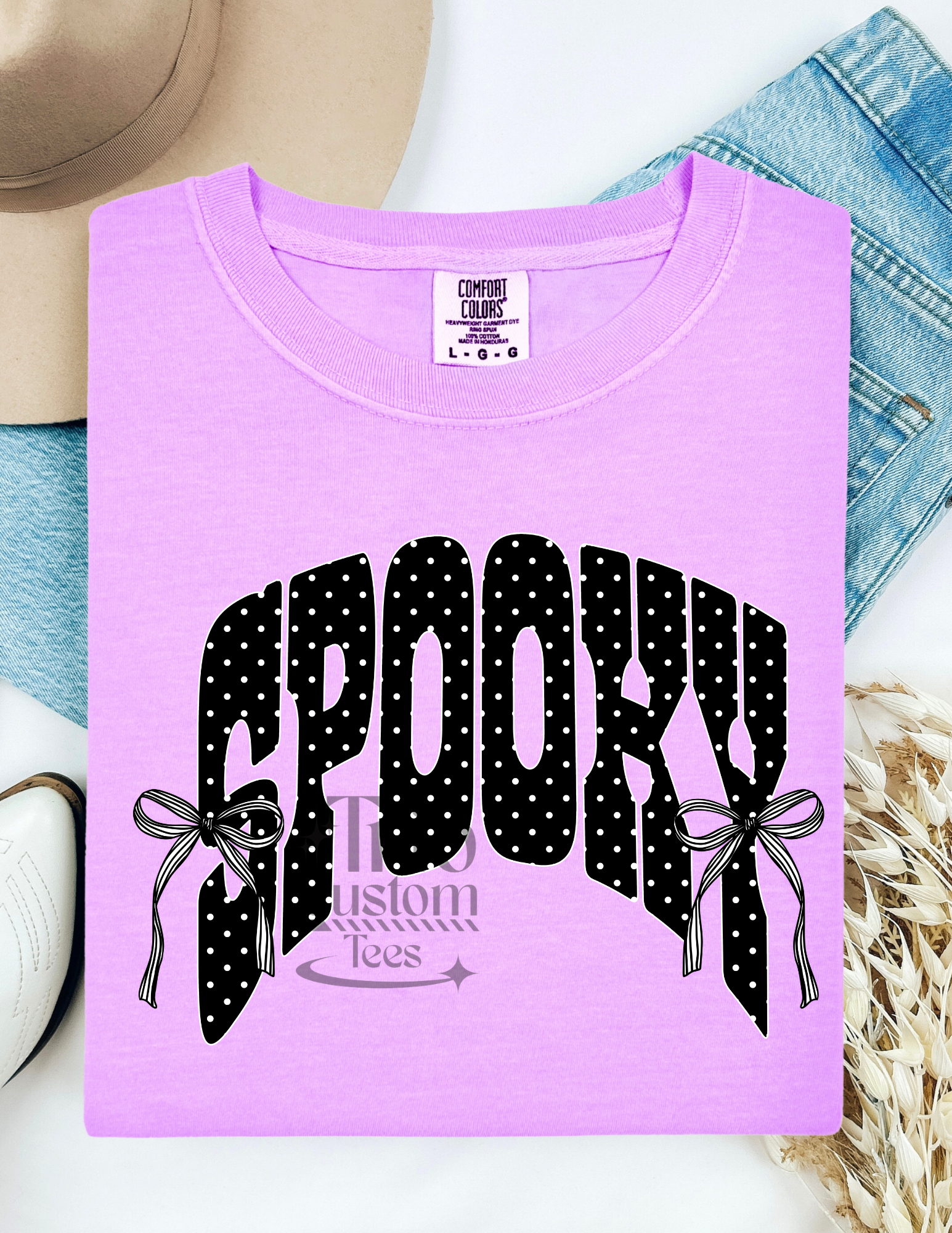 Spooky Halloween Polka dot Bow Comfort colors Tee Shirt