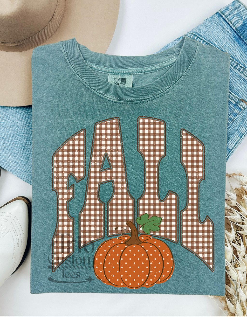 Fall Pumpkin Comfort colors Tee Shirt gingham