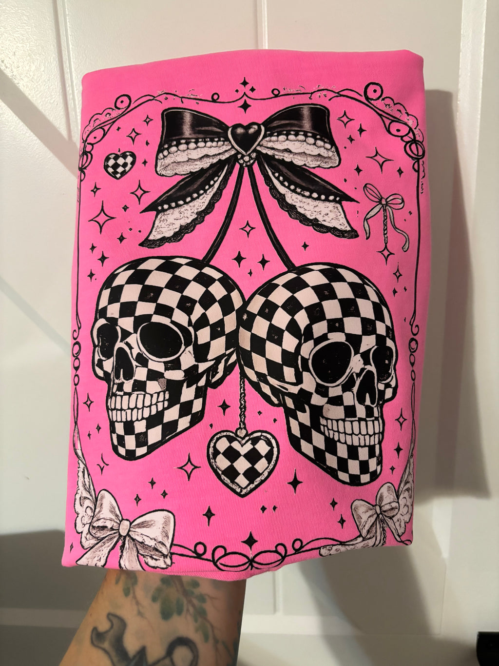 Checker Skull Bow Tee Shirt