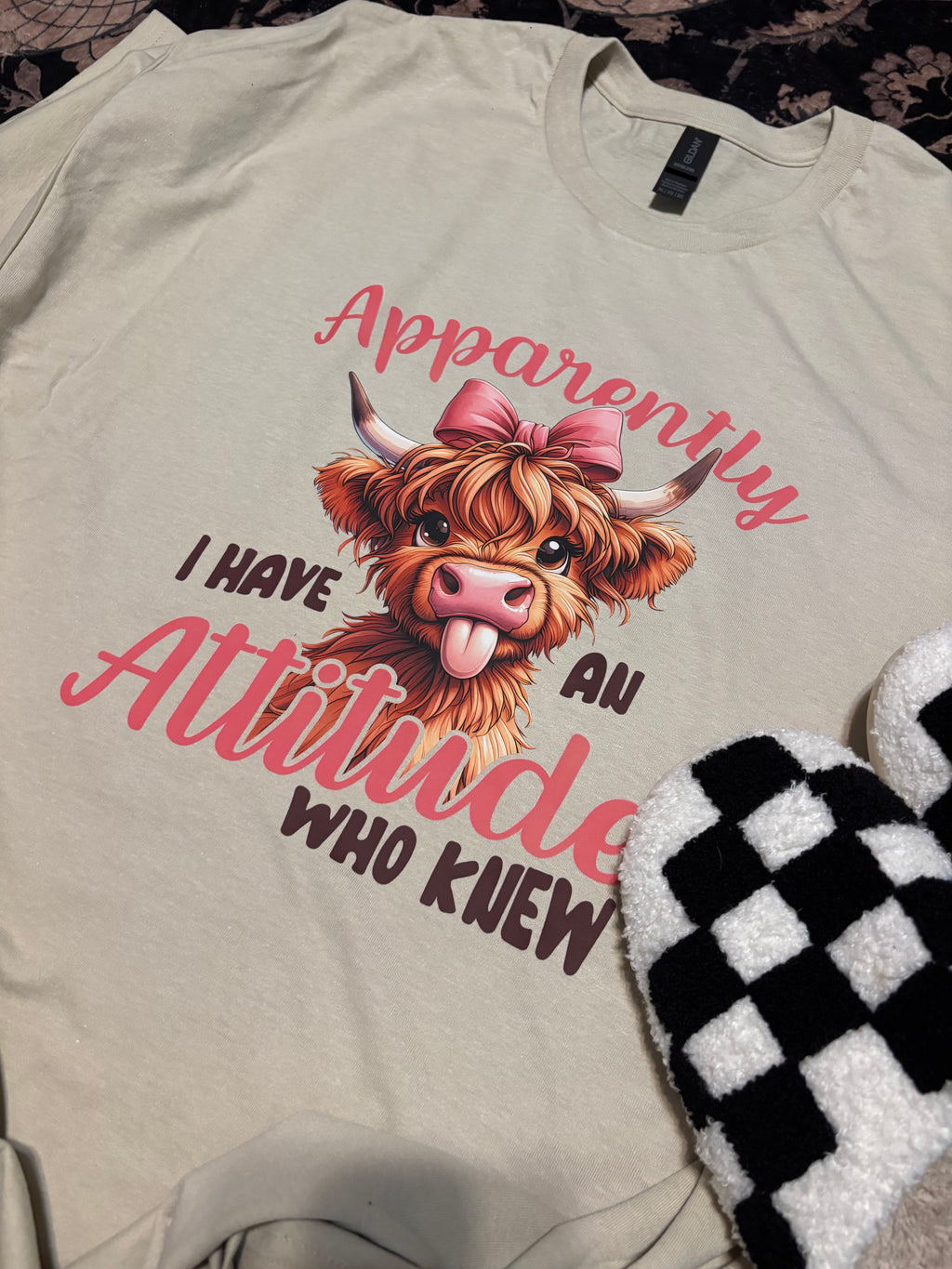 Apparently I have an attitude highland cow sarcasm tee