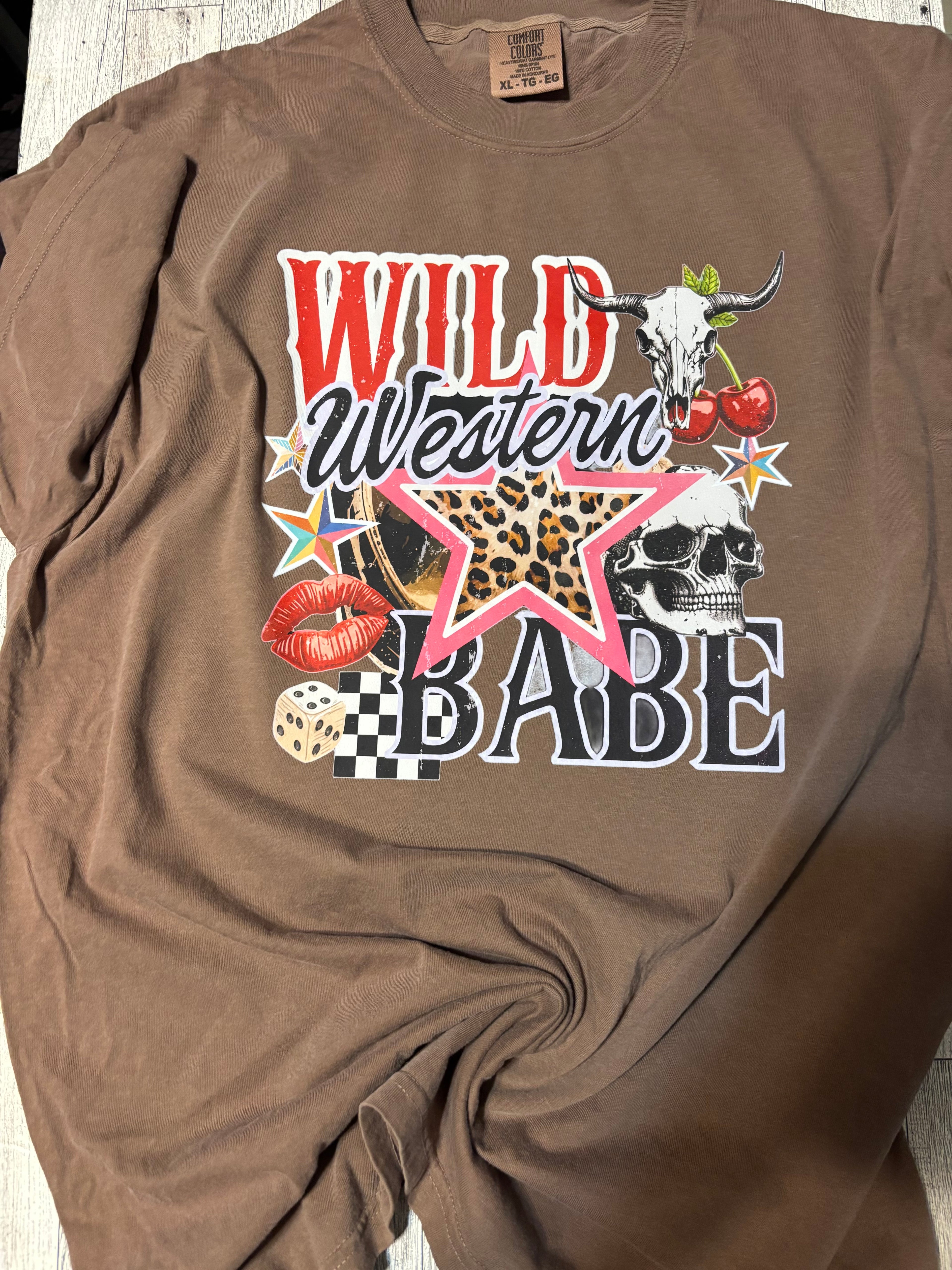 Wild Western Babe Skull Checkers Cheetah Comfort Colors Tee Shirt