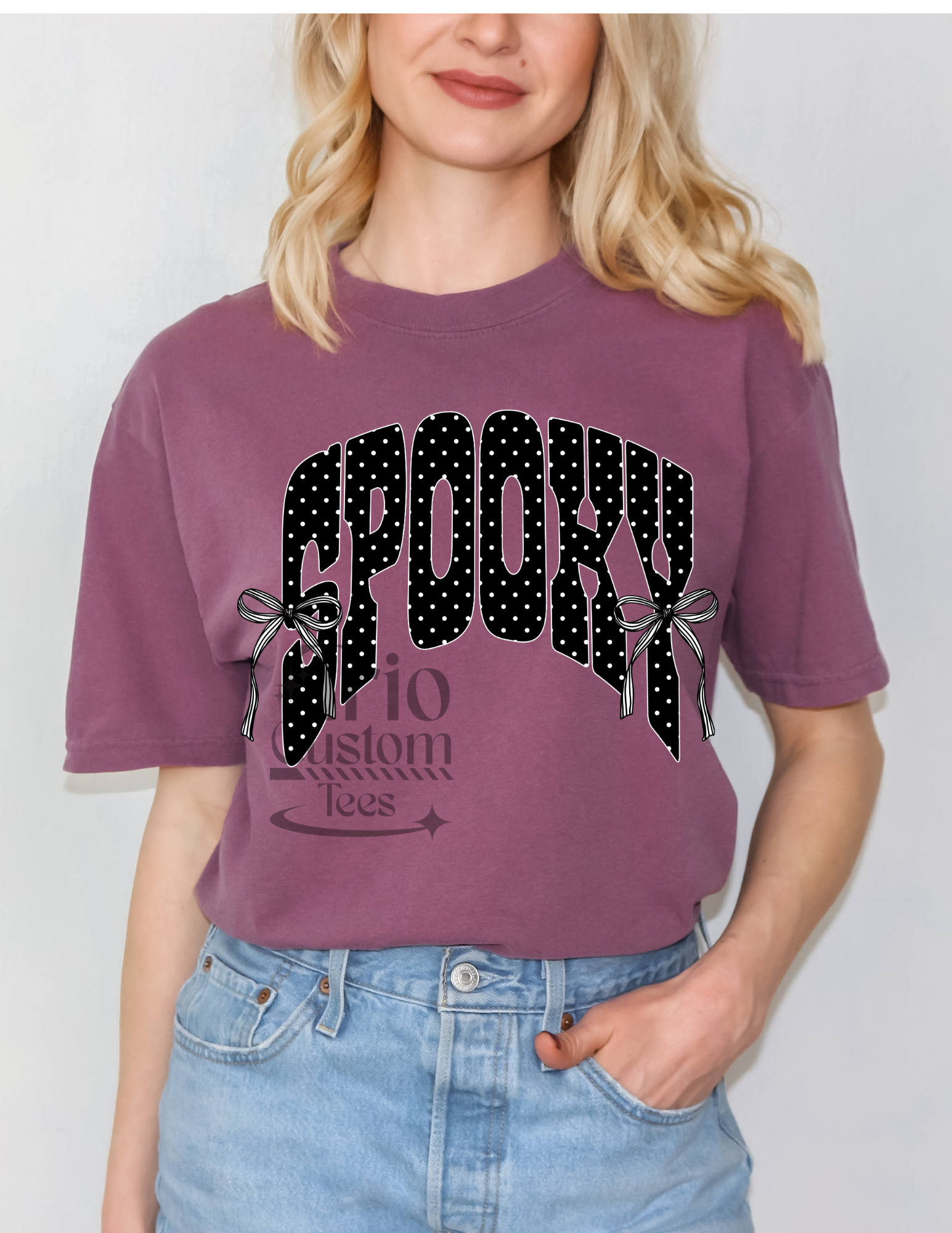 Spooky Halloween Polka dot Bow Comfort colors Tee Shirt