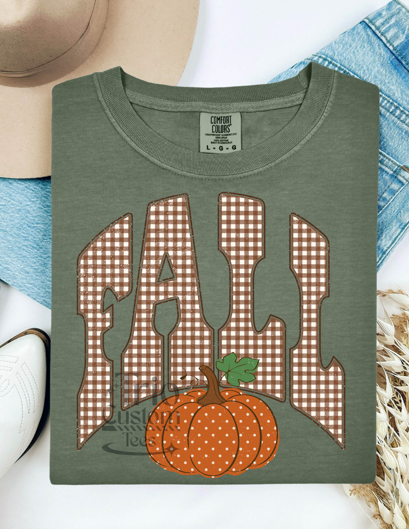 Fall Pumpkin Comfort colors Tee Shirt gingham