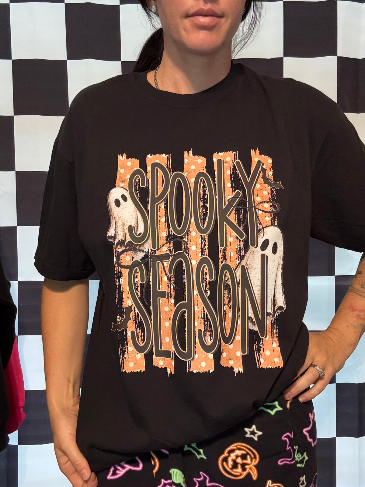Spooky Season Ghost Stripes Comfort Colors Tee Shirt Halloween