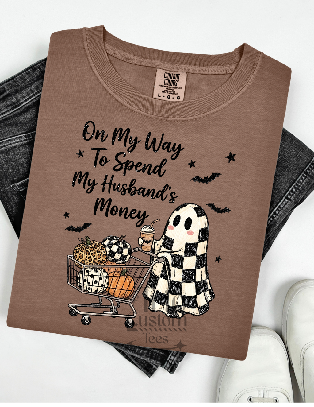 On my way to spend my husbands money ghost comfort colors Halloween tee shirt