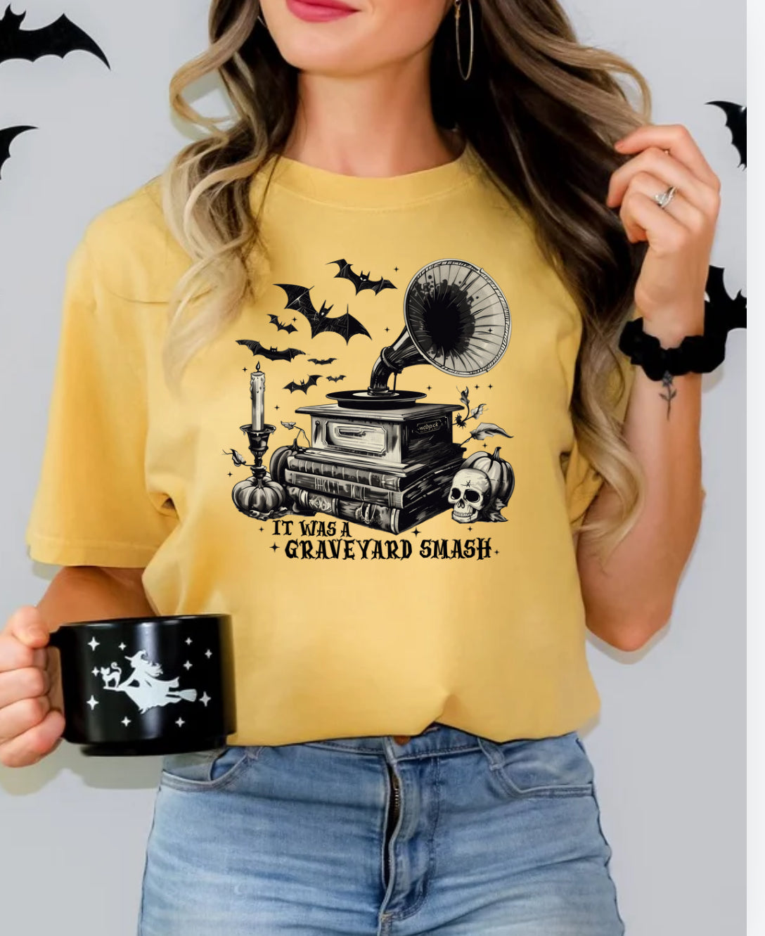 Graveyard Smash Book Halloween Bat Spooky Comfort Colors Tee