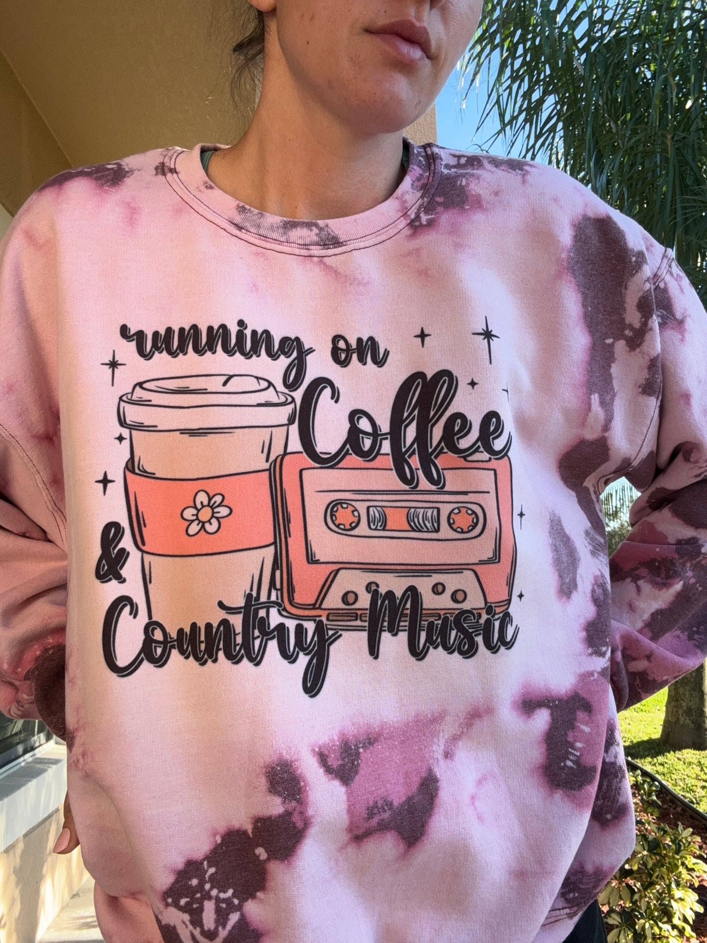 Running on Coffee and Country Music Crewneck Sweatshirt or Tee Shirt