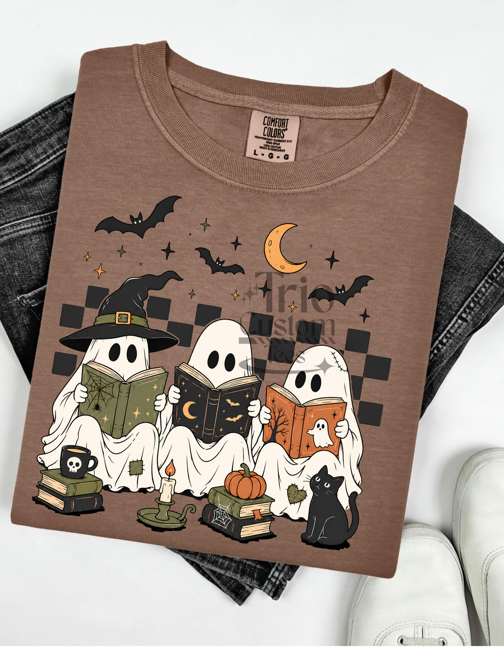 Ghost Reading Books Spooky Halloween Comfort Colors Tee Shirt
