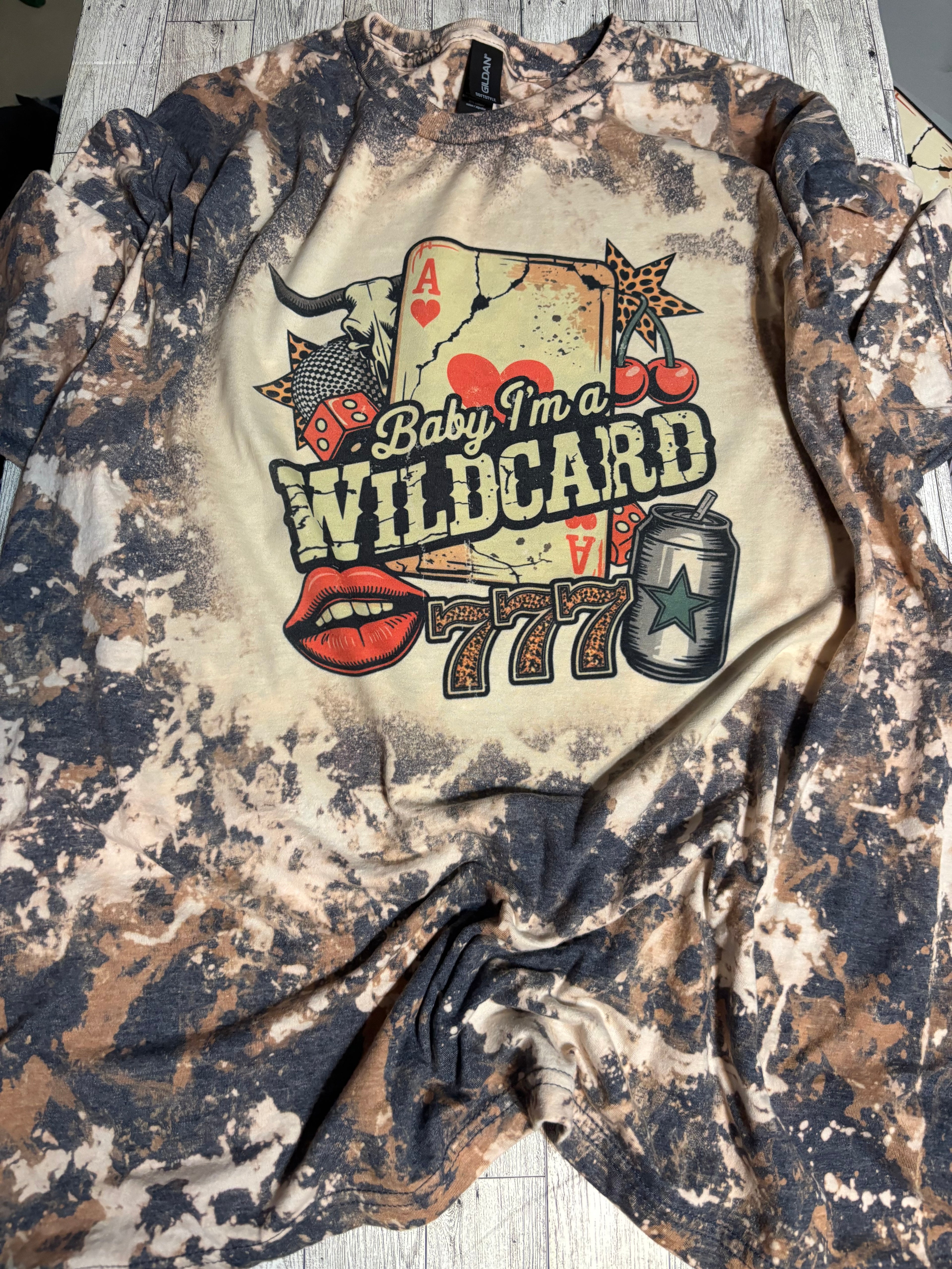 Baby I’m a wildcard cowhide acid washed tee shirt