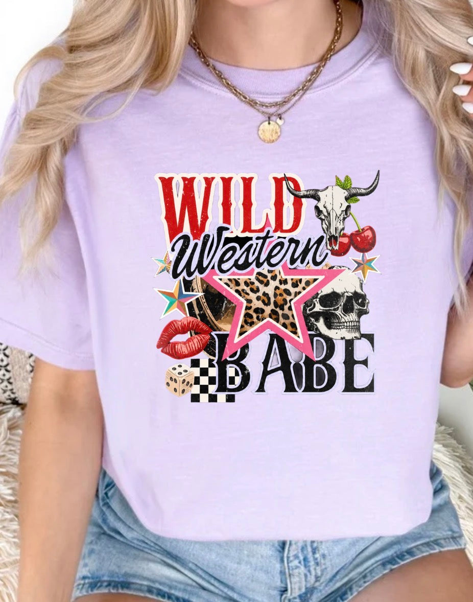 Wild Western Babe Cheetah Cherries Skull Comfort Colors Tee Shirt
