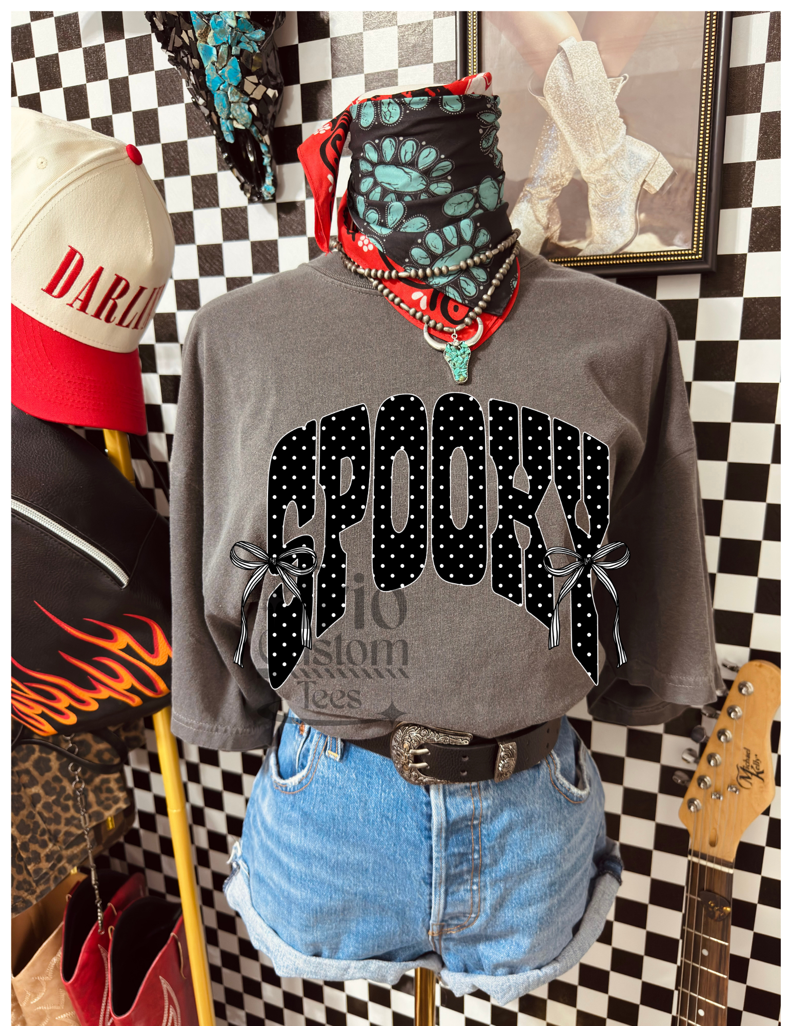Spooky Halloween Polka dot Bow Comfort colors Tee Shirt
