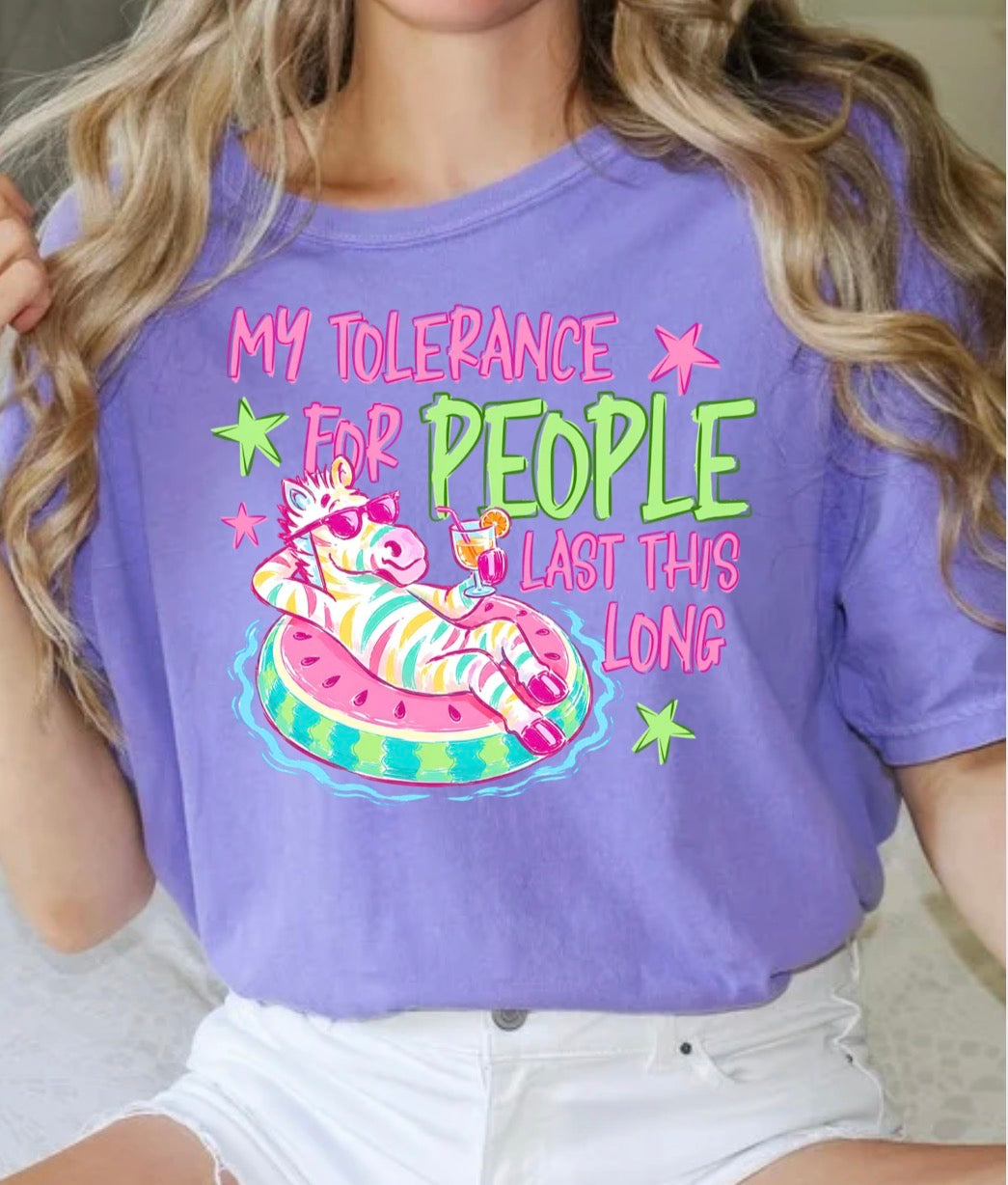 My Tolerance for people is this short zebra sarcasm tee shirt comfort colors