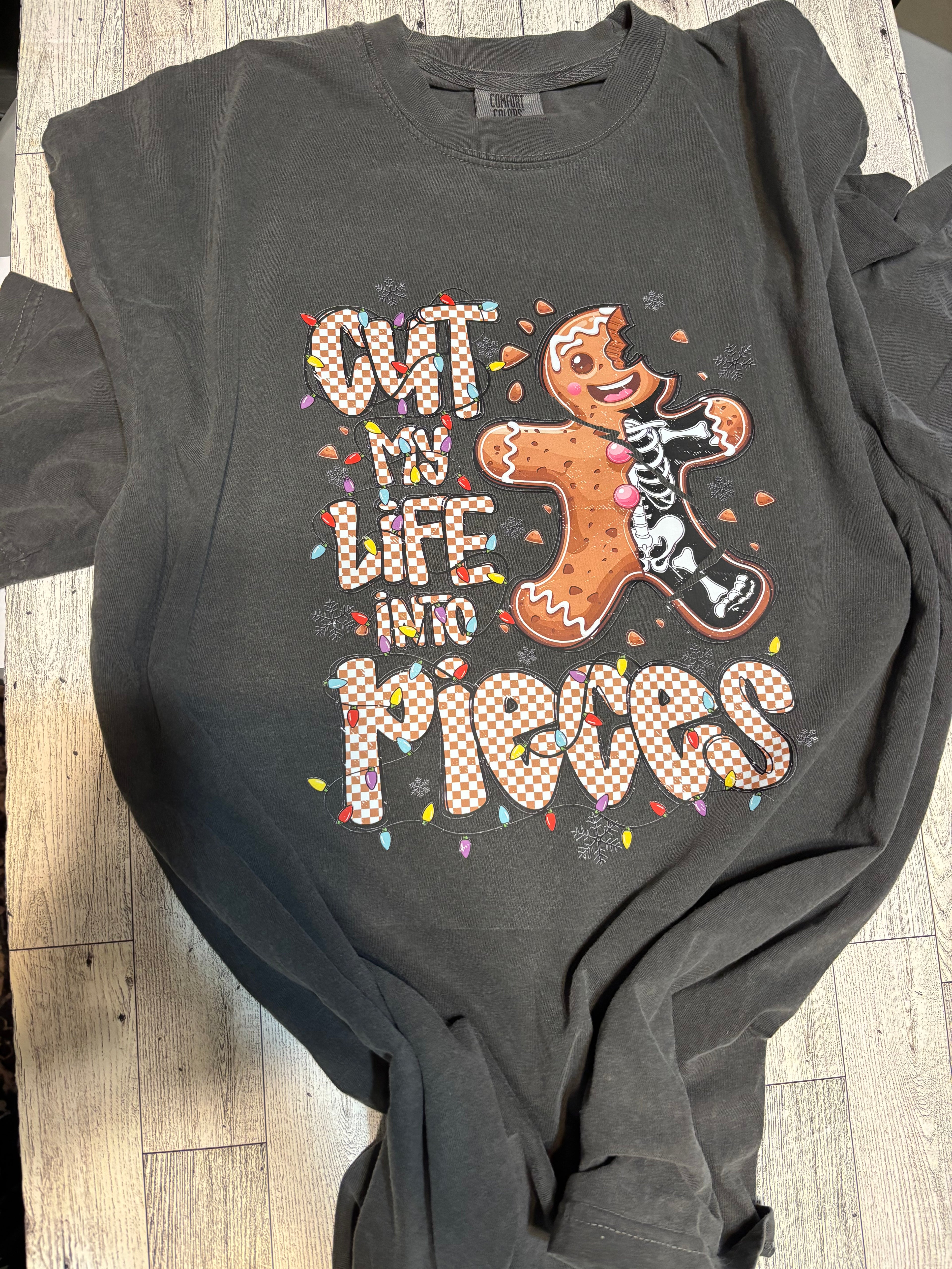 Cut my life into pieces gingerbread man Christmas comfort colors tee