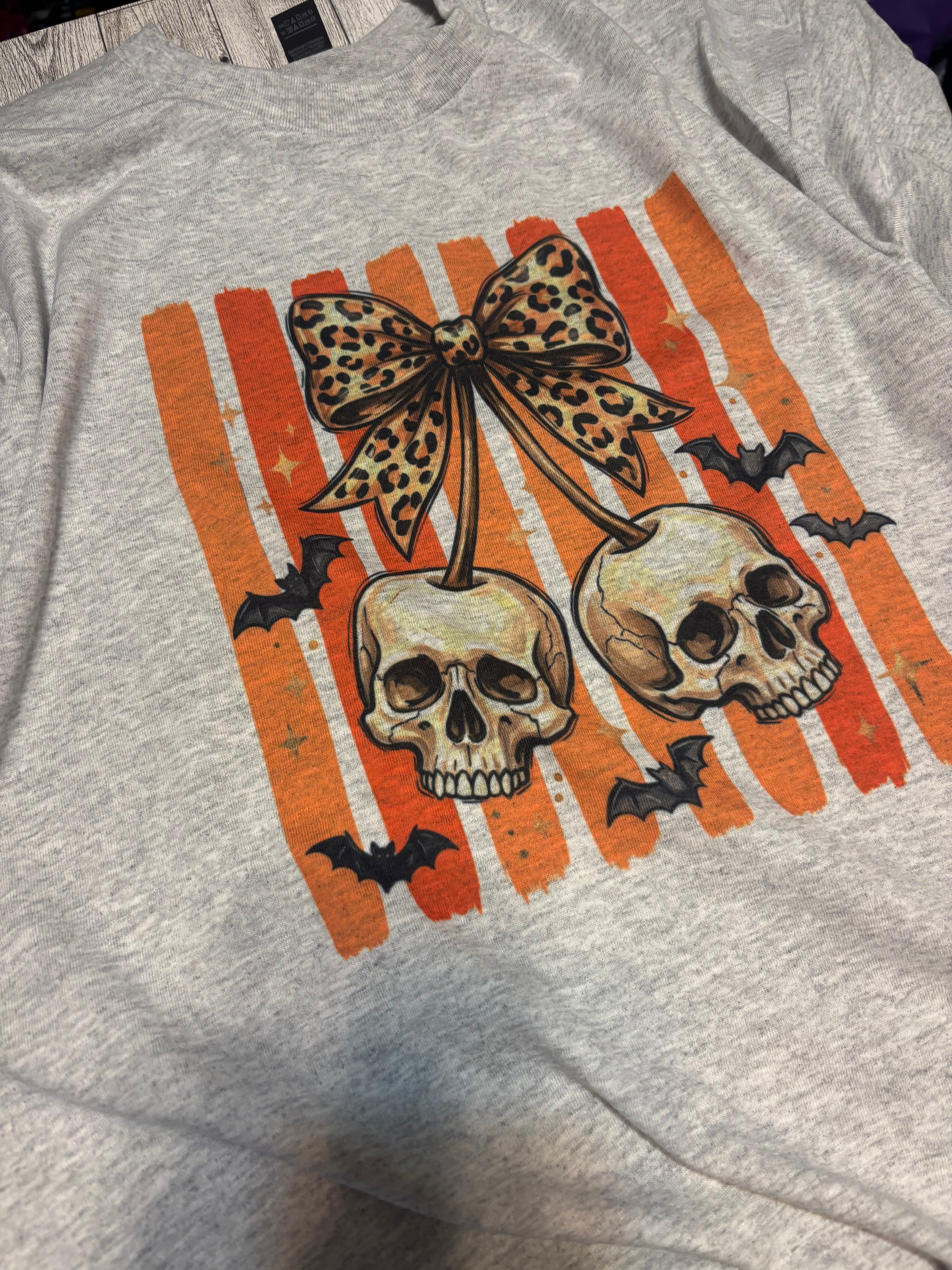 Skull cherry stripes Halloween spooky tee