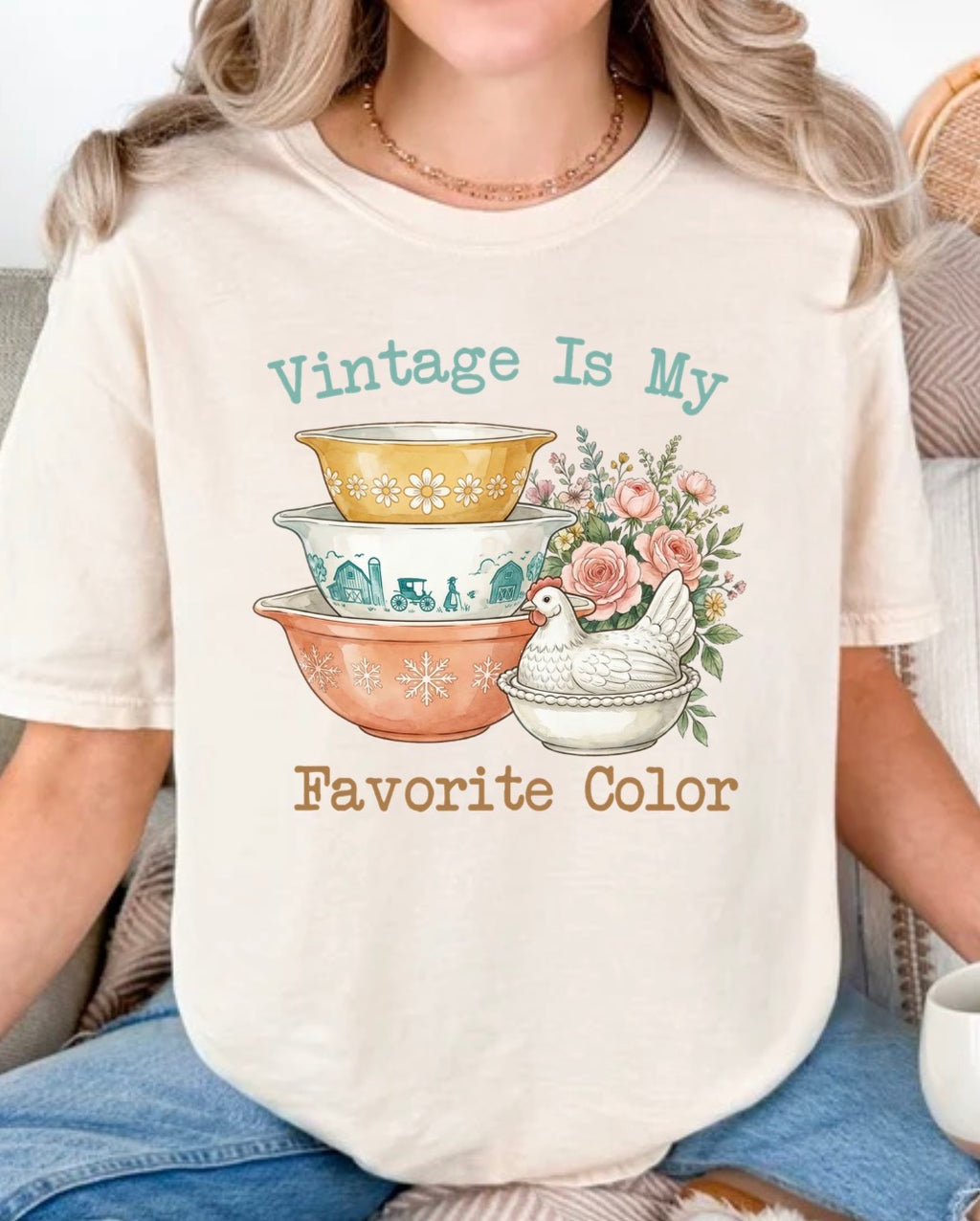 Vintage is my favorite Color Comfort Colors Tee Shirt Dishes Bowls Thrifting